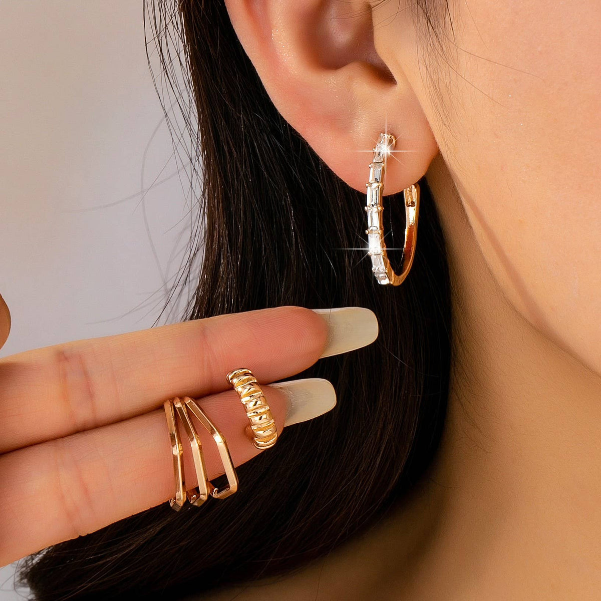 Geo Hoop Trio Earrings