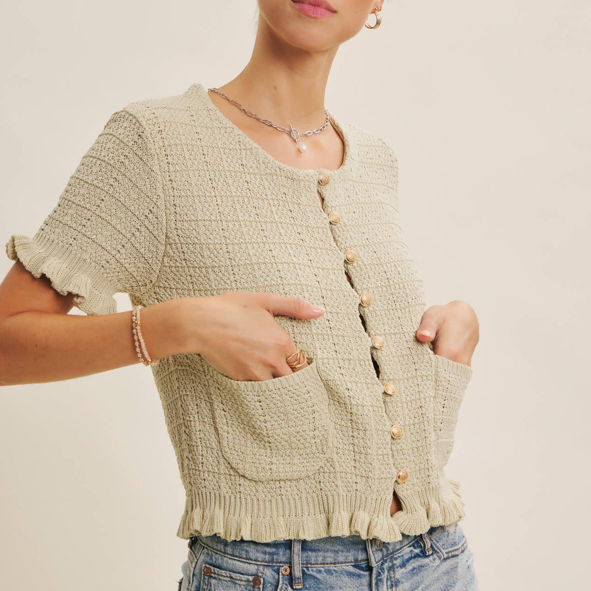 CLASSIC SWEATER CARDIGAN WITH GOLD BUTTON