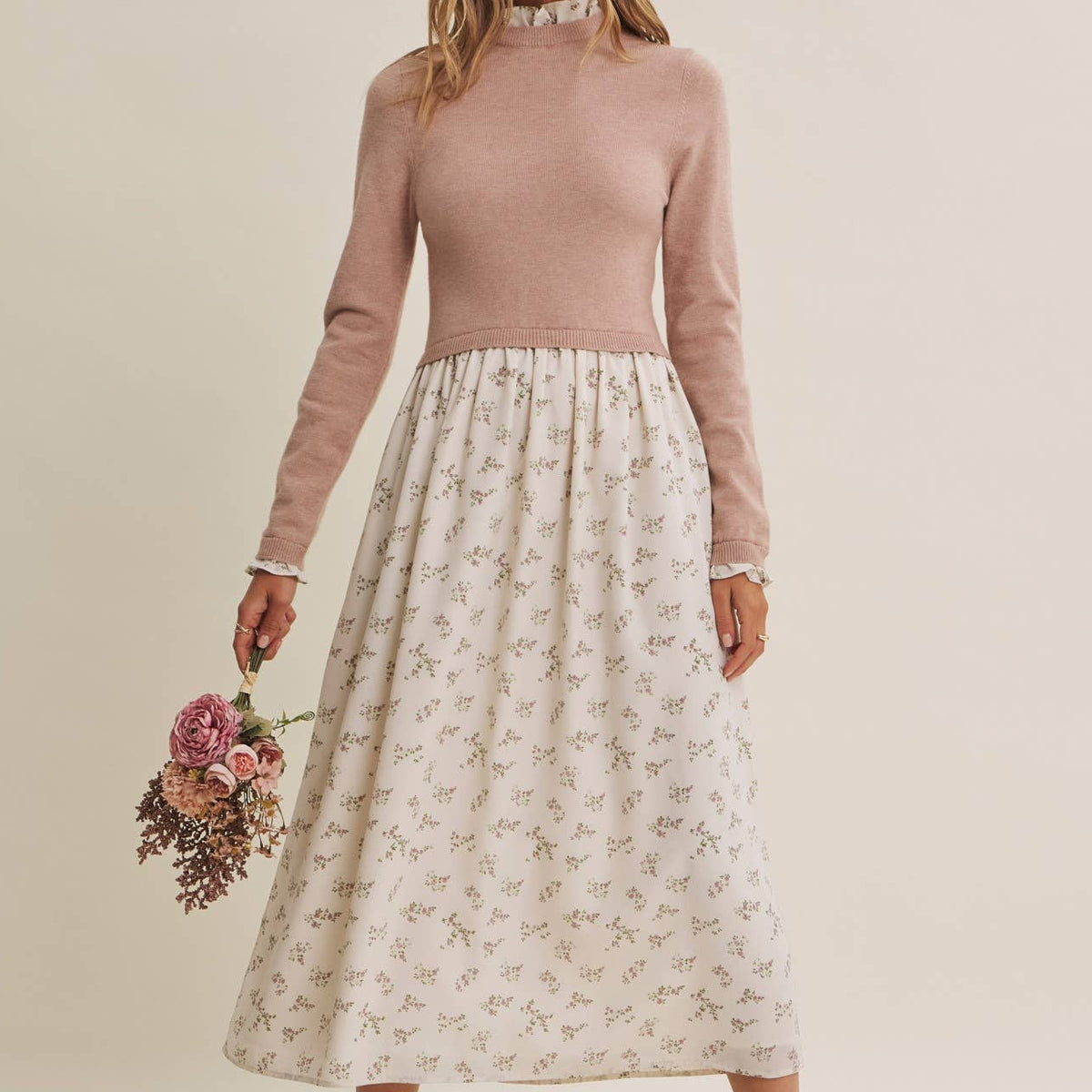 PRESSED PETALS SWEATER MIDI DRESS