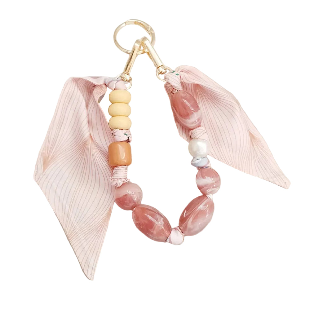Pink Beaded Scarf Keychain Wristlet Bag Charm