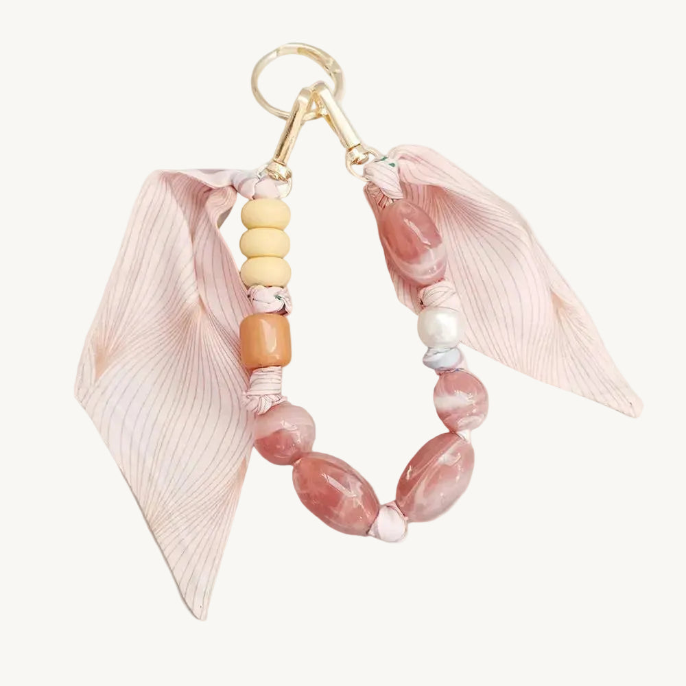 Pink Beaded Scarf Keychain Wristlet Bag Charm