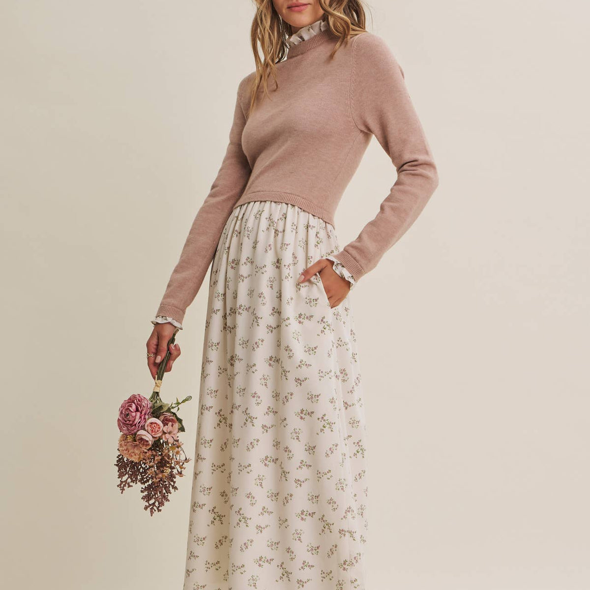 PRESSED PETALS SWEATER MIDI DRESS