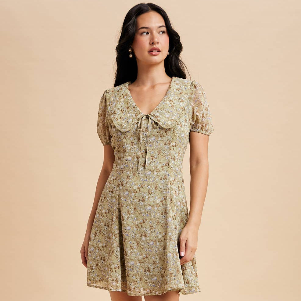 FLORAL DOLL COLLAR MINI DRESS
