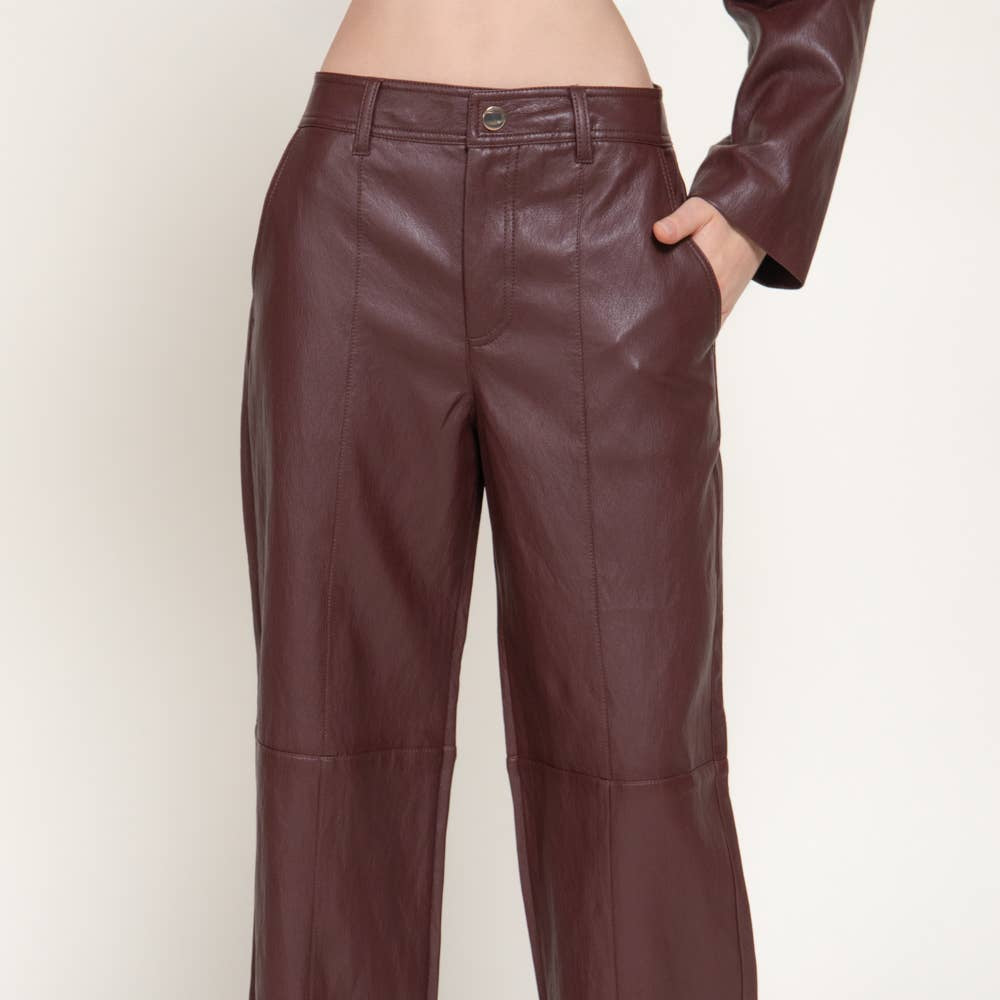 Straight Leg Leather Long Pants