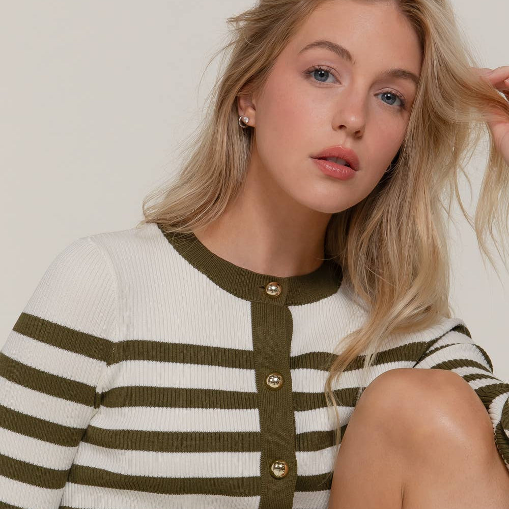 Olive Stripe Cardigan