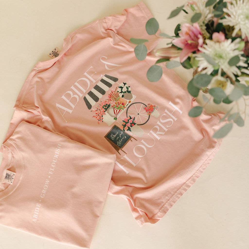 Abide and Flourish Floral Cart Graphic Tee