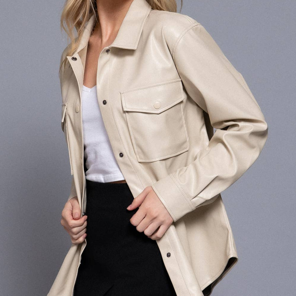Long Sleeve Faux Leather Shacket