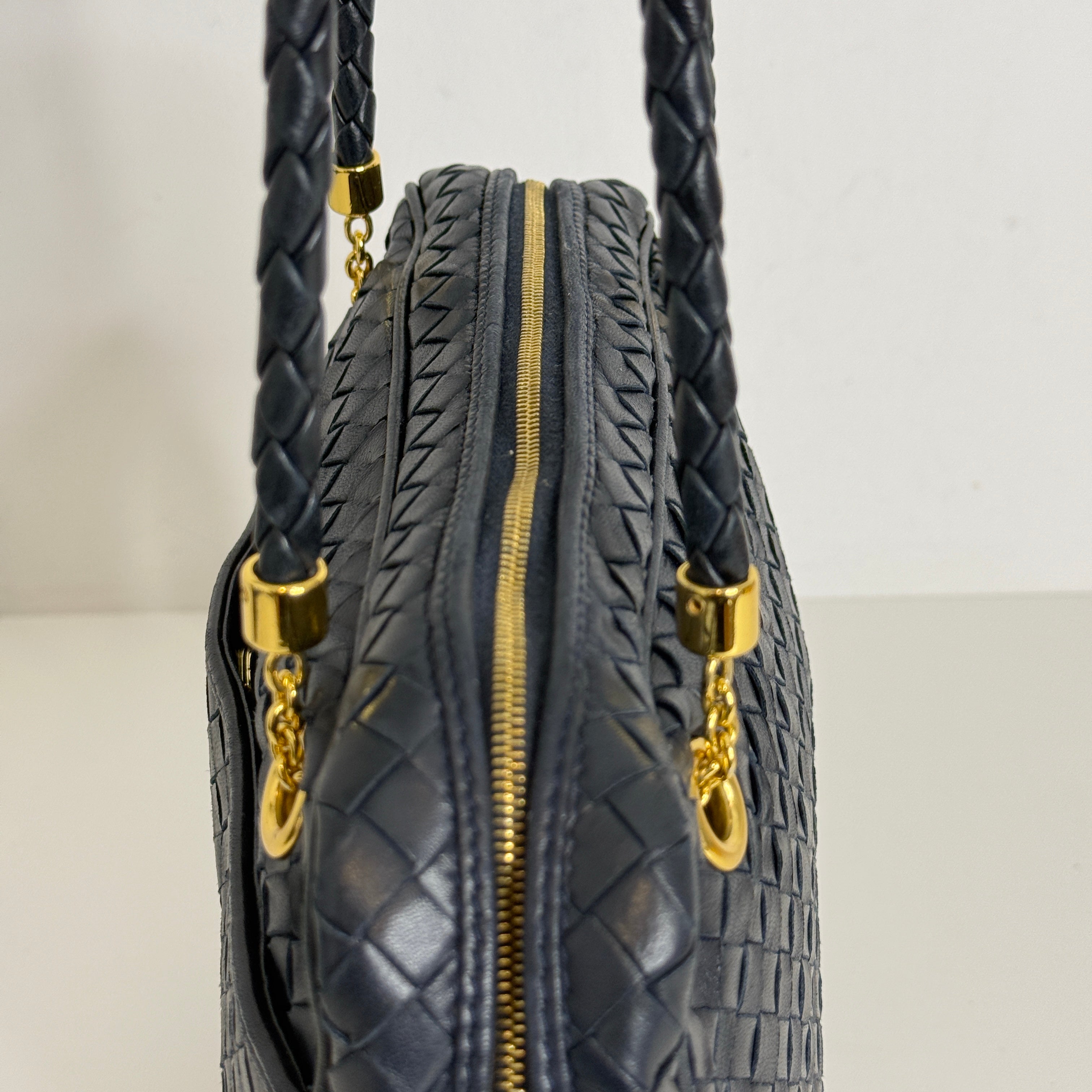 Navy Intrecciato Shoulder Bag