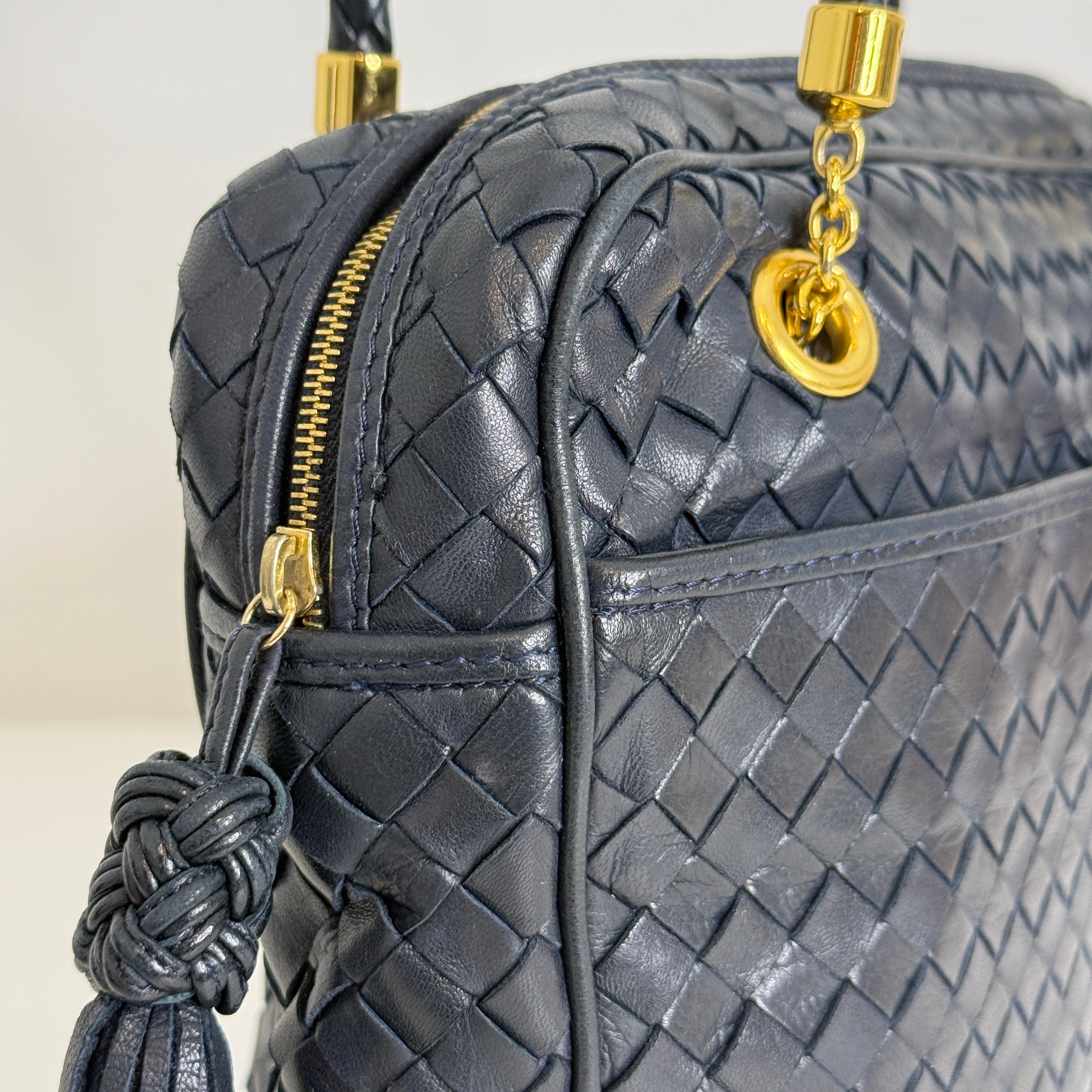 Navy Intrecciato Shoulder Bag