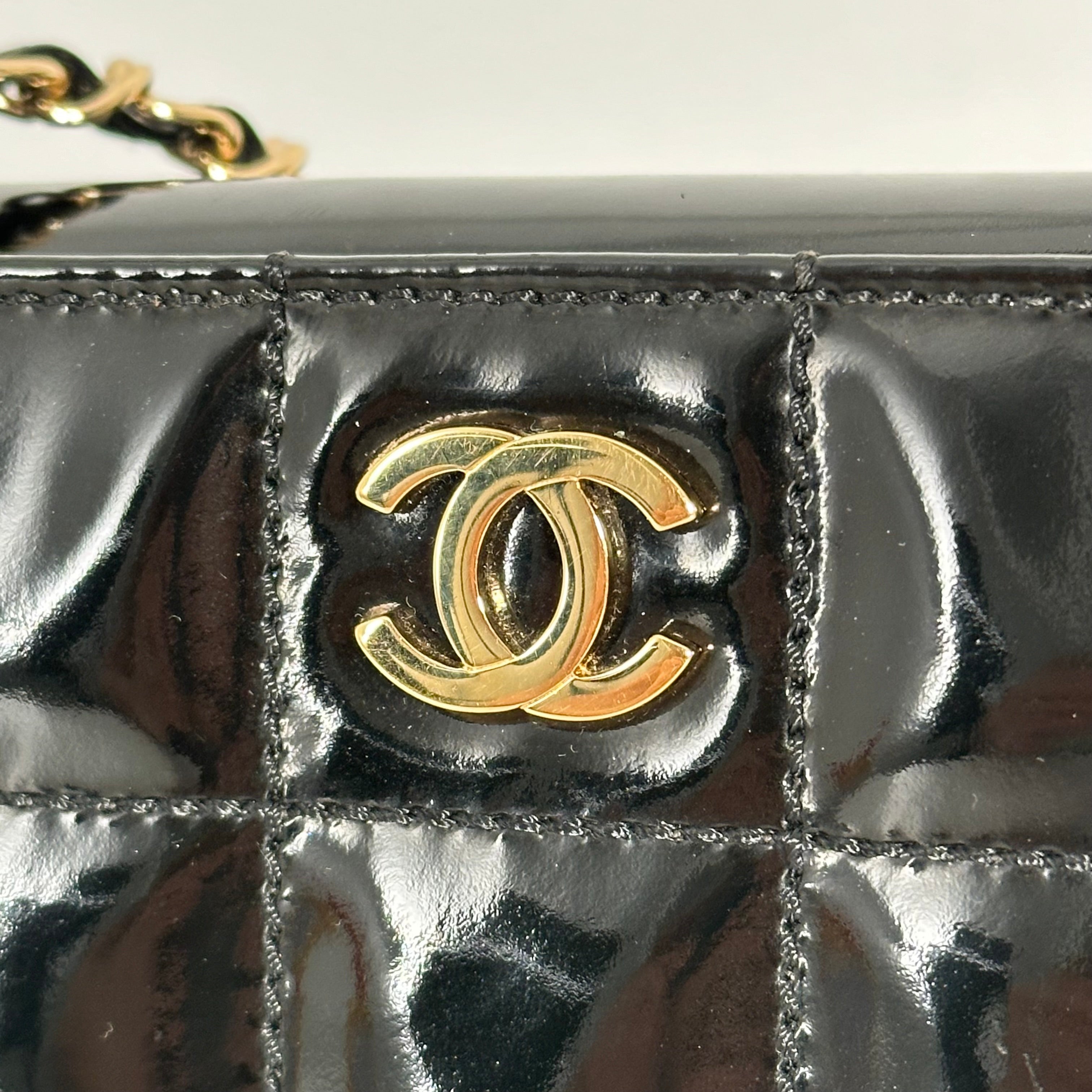 Quilted Patent Square Shoulder Bag