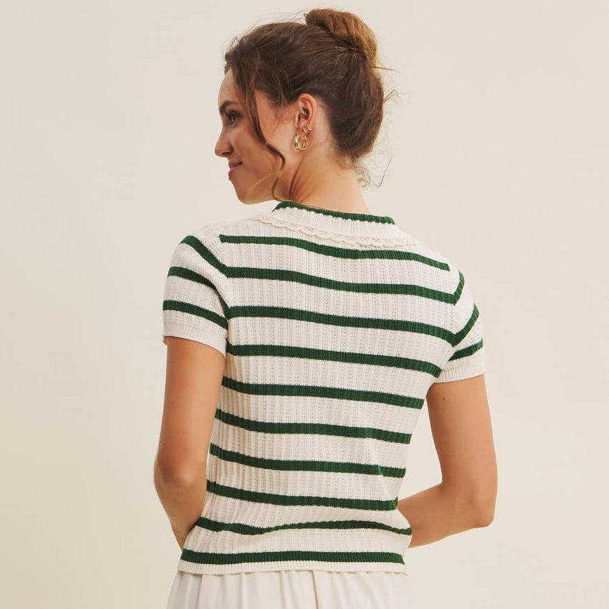 SWEET DELICATE CROCHET STRIPE SWEATER TOP