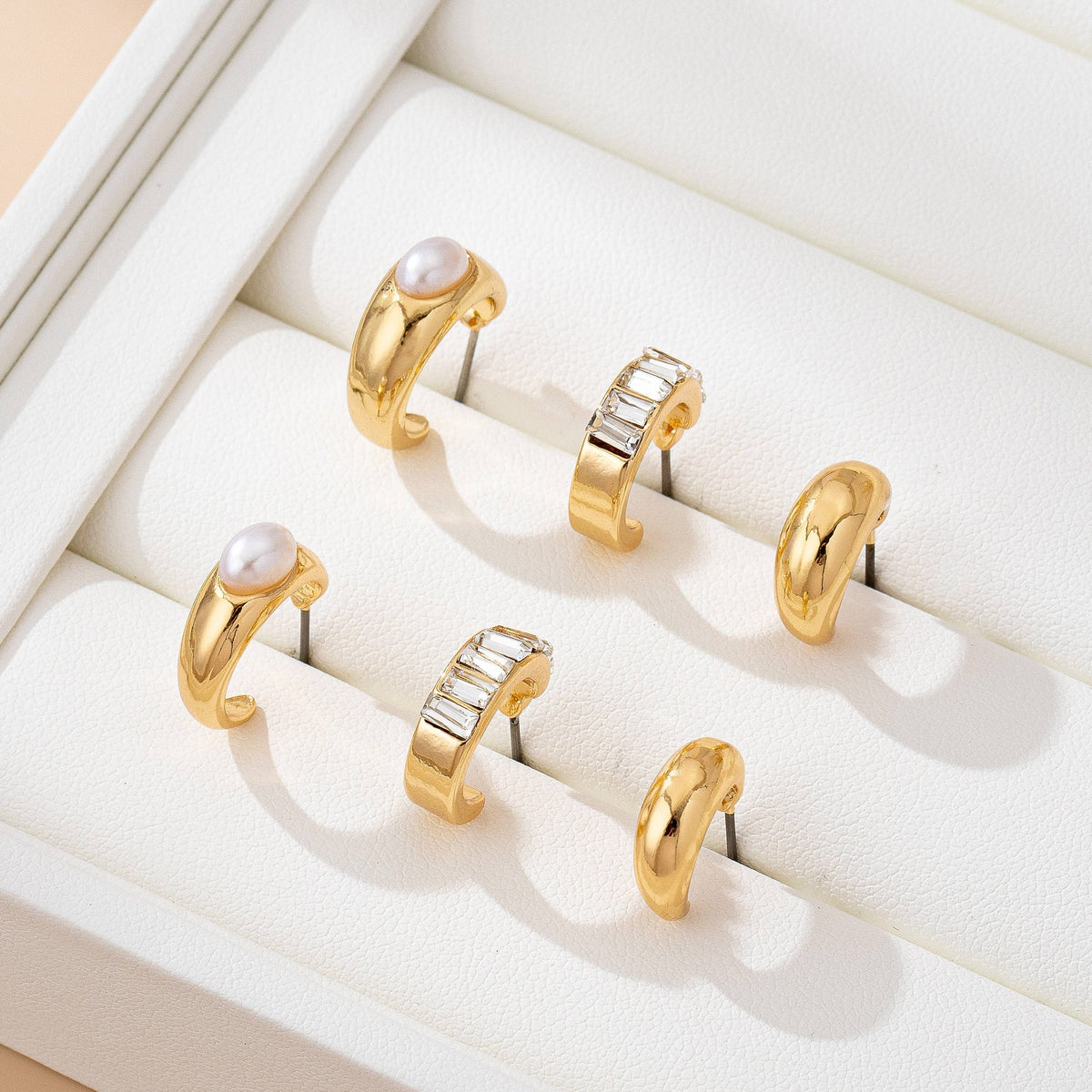 Pearl & Baguette Huggie Hoop Trio Earrings