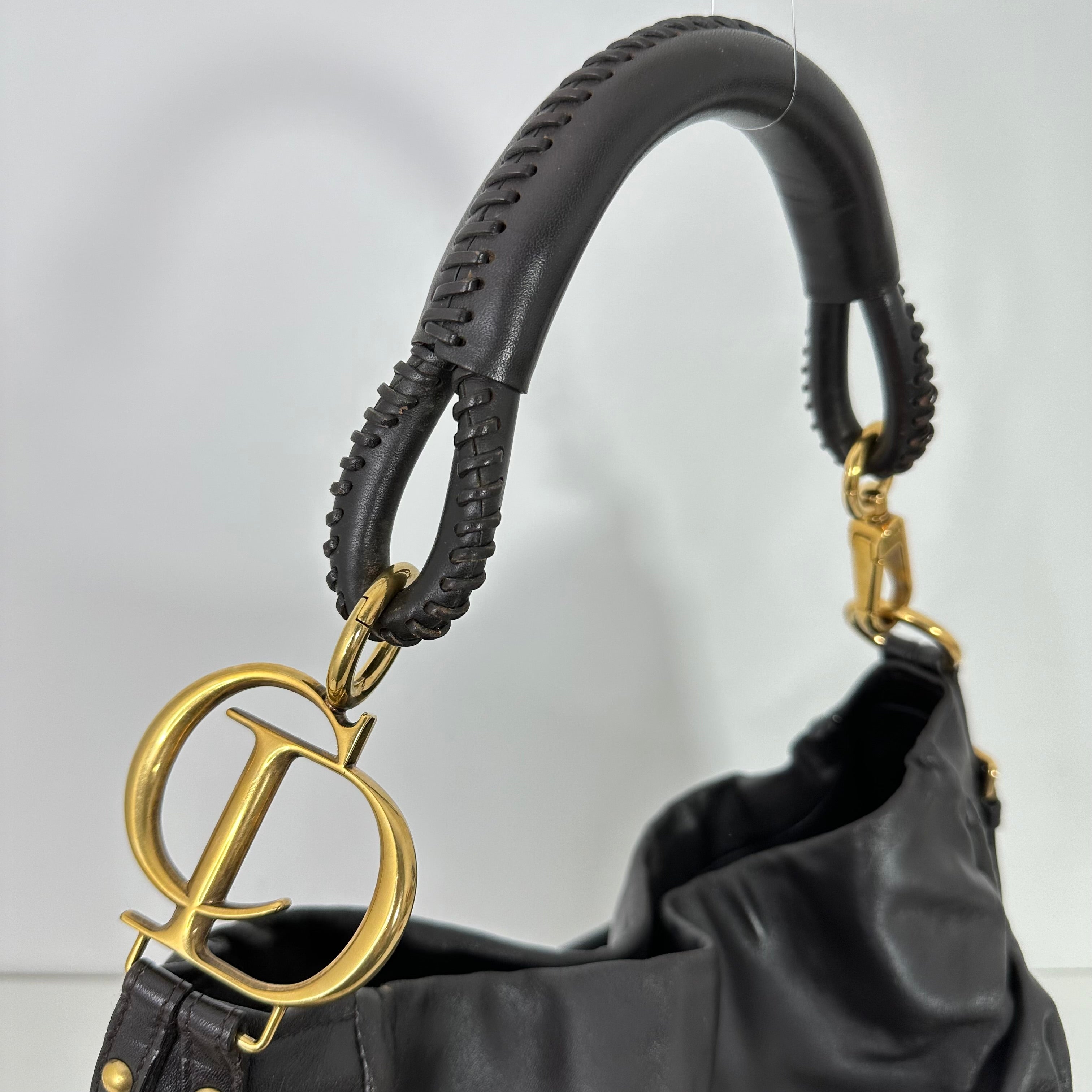 CD DARK BROWN CALFSKIN SHOULDER BAG
