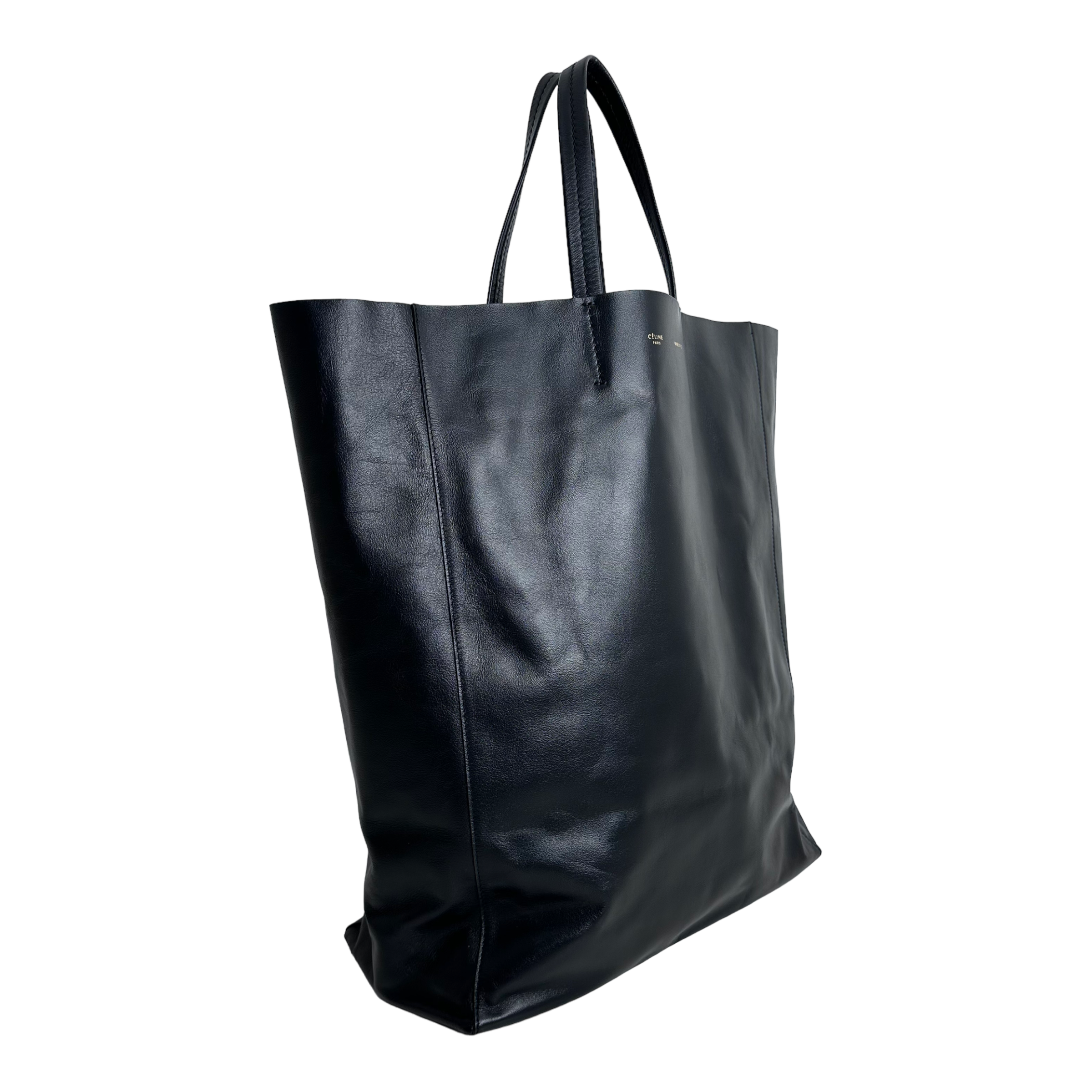 Black Leather Horizontal Cabas Tote