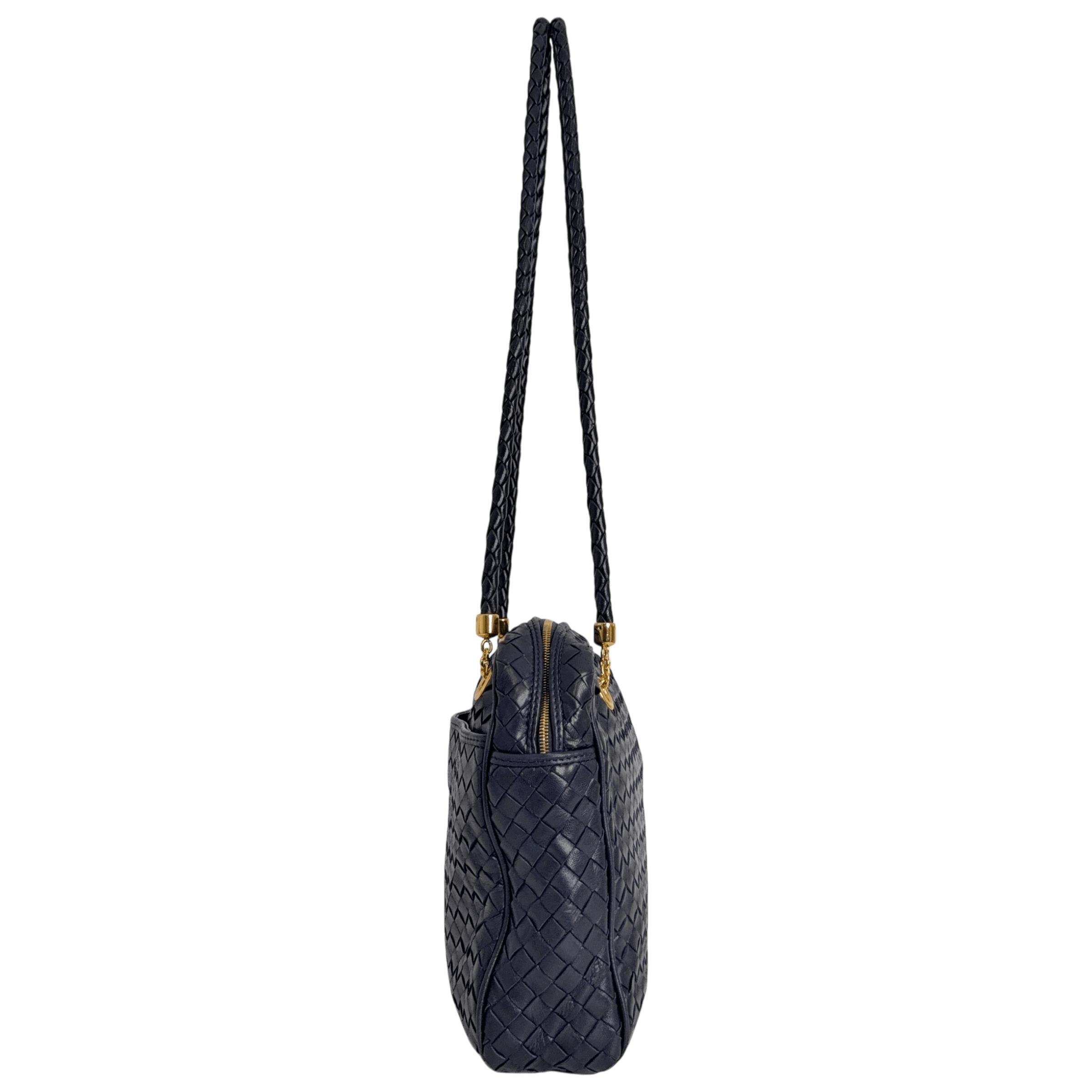 Navy Intrecciato Shoulder Bag
