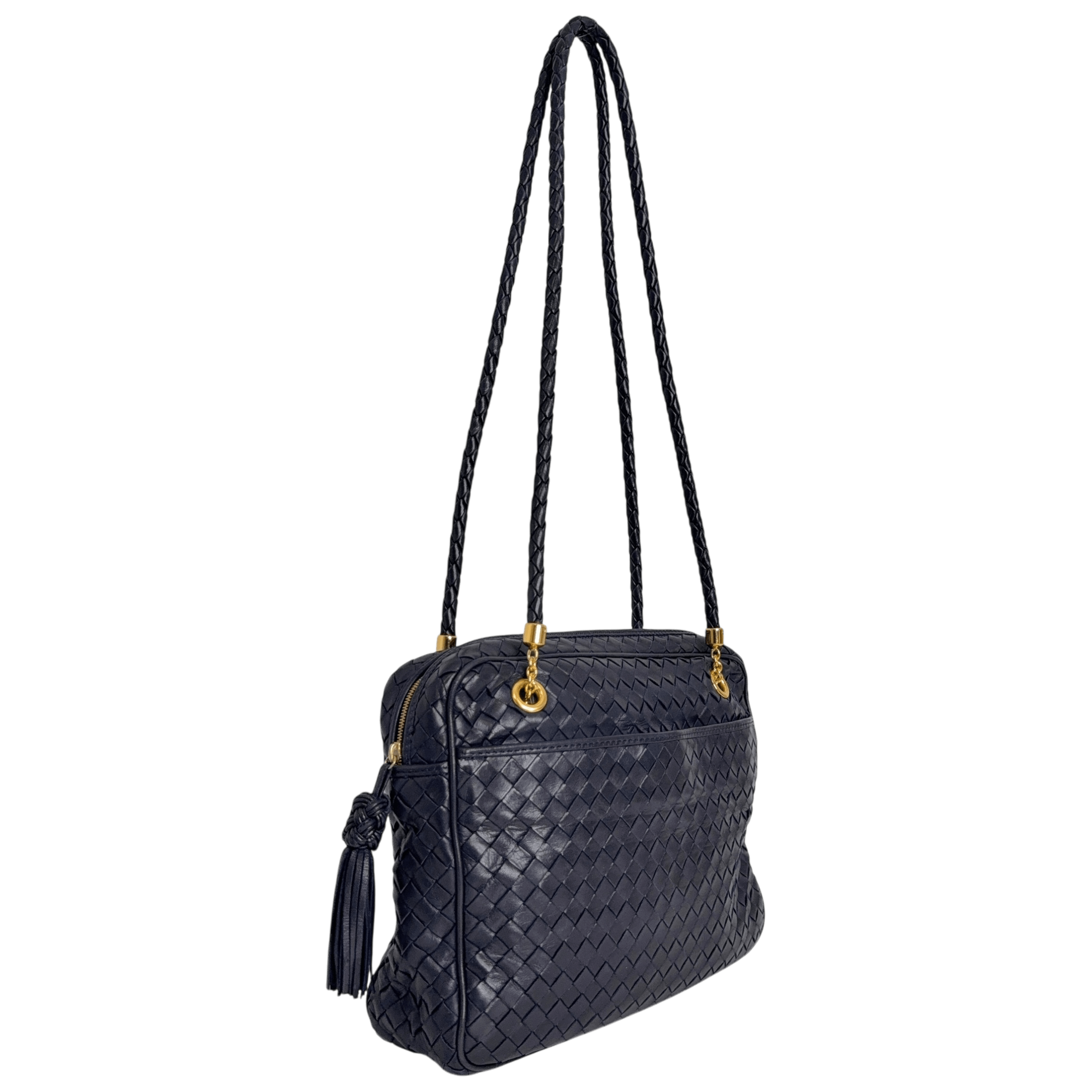 Navy Intrecciato Shoulder Bag
