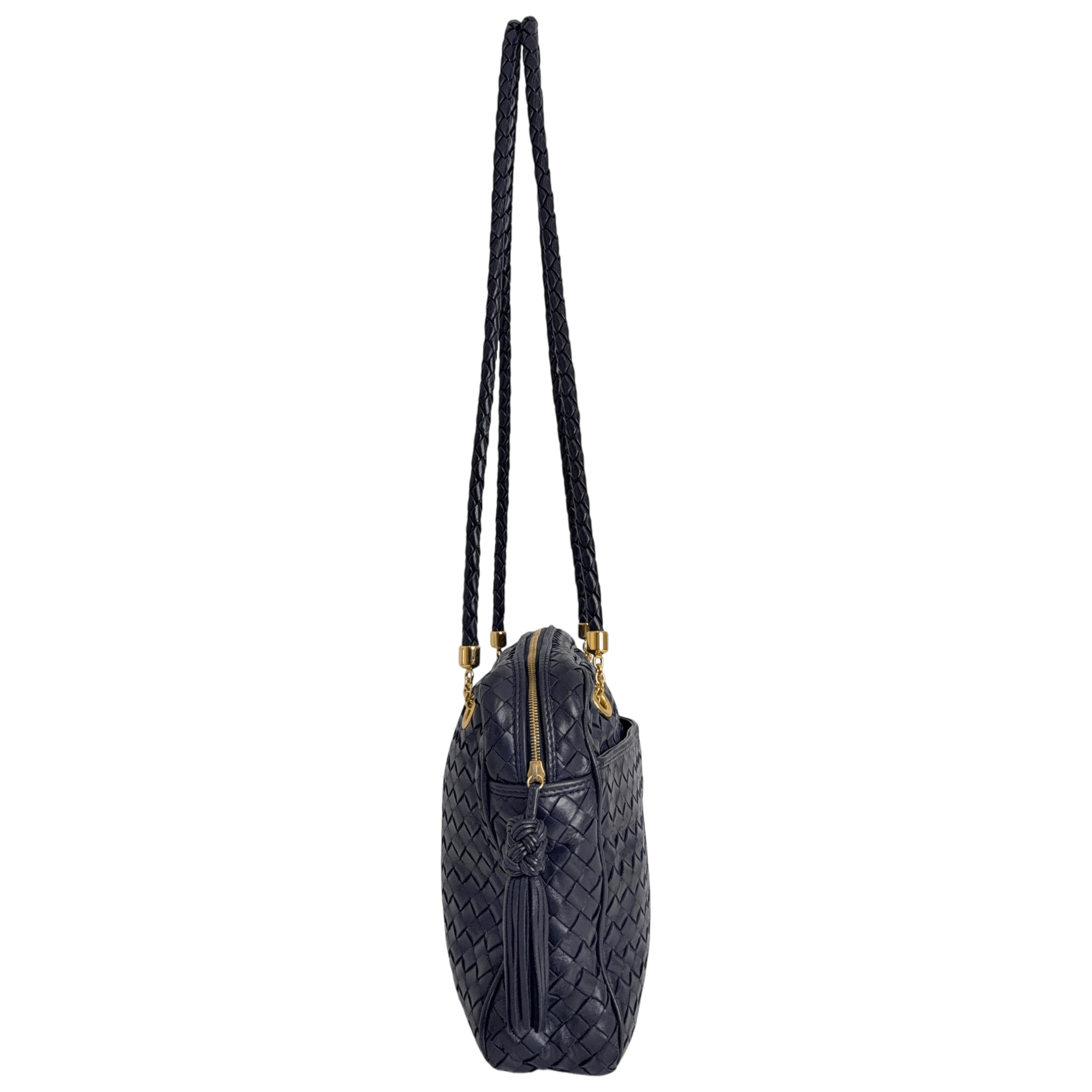 Navy Intrecciato Shoulder Bag
