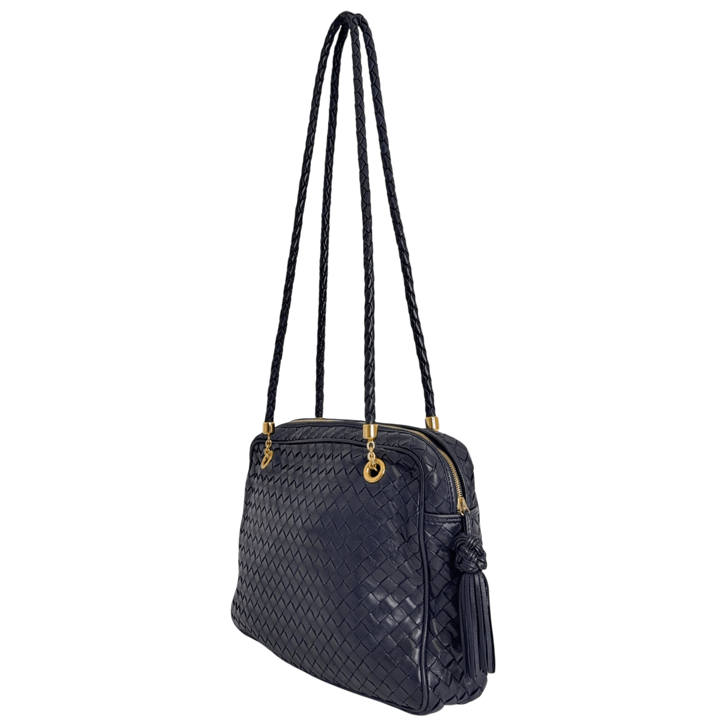 Navy Intrecciato Shoulder Bag