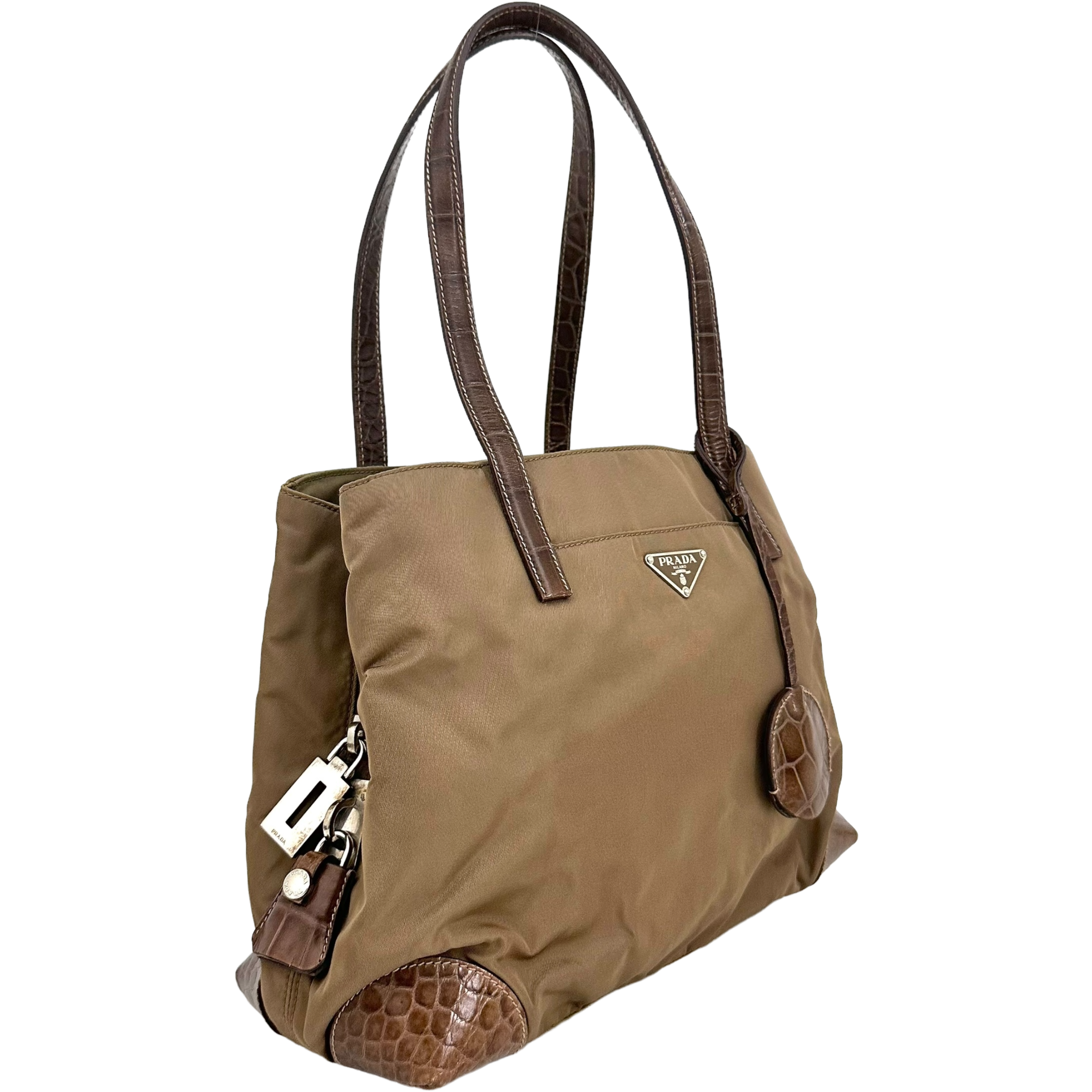Nylon Calfskin Crocodile Embosses Tote