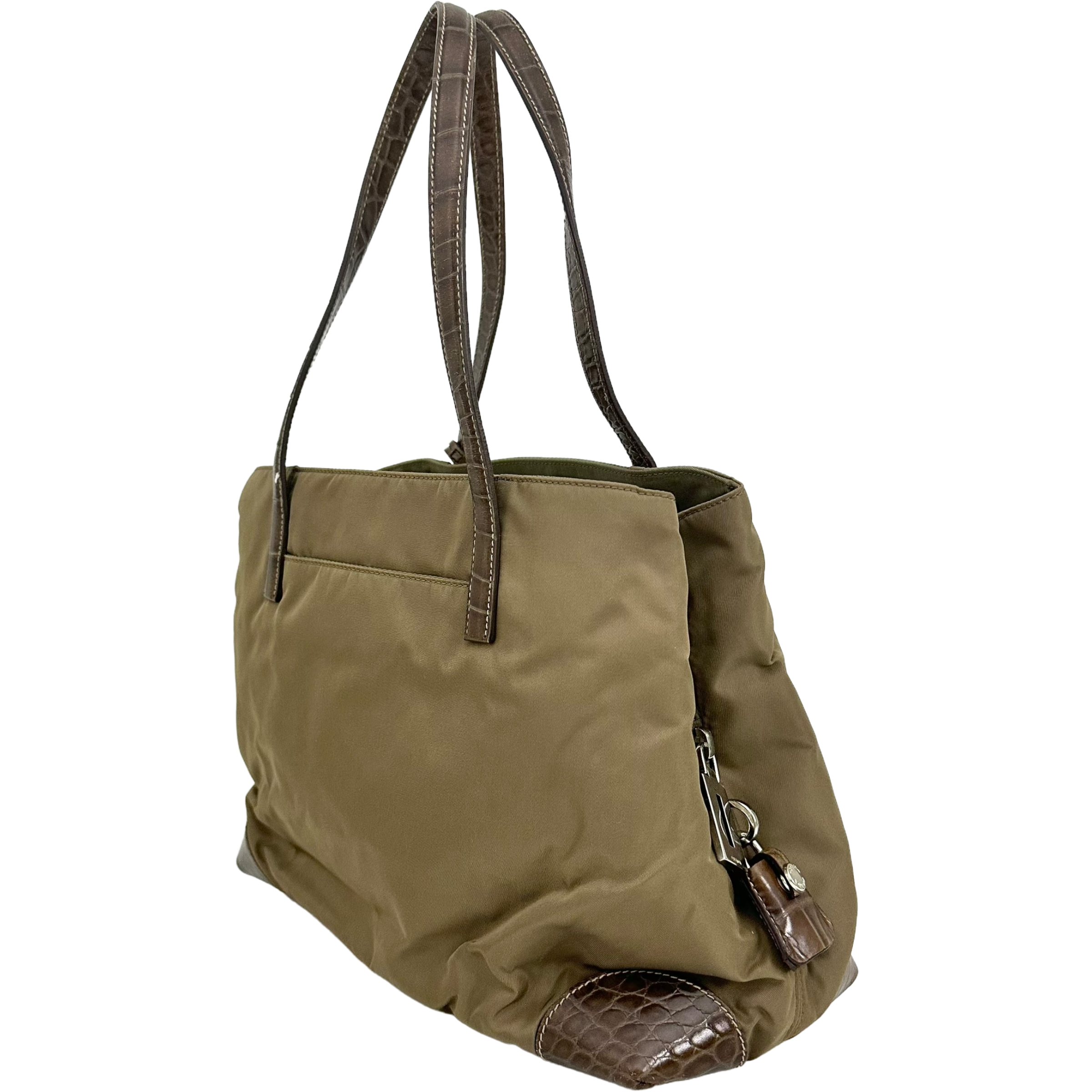 Nylon Calfskin Crocodile Embosses Tote