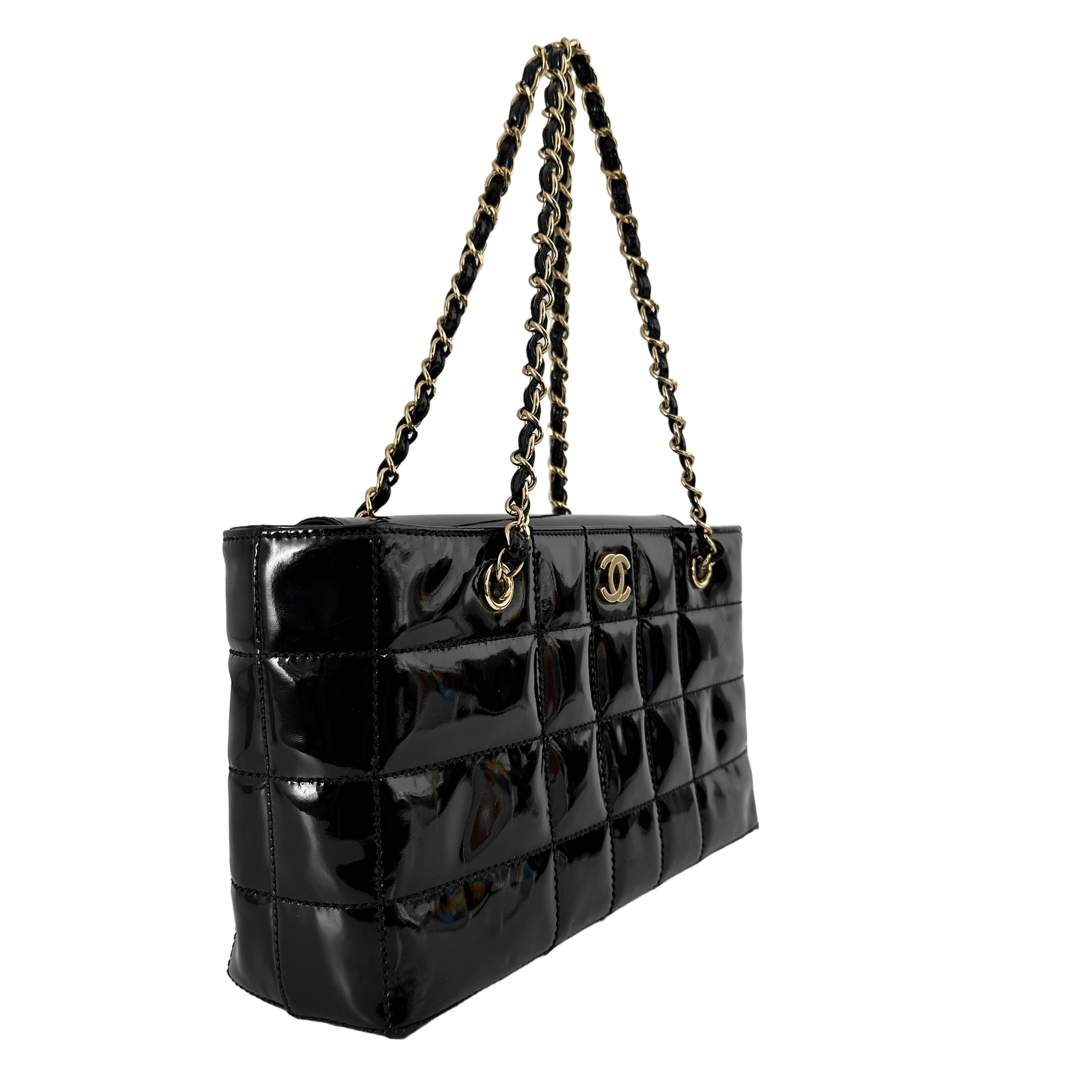 Quilted Patent Square Shoulder Bag