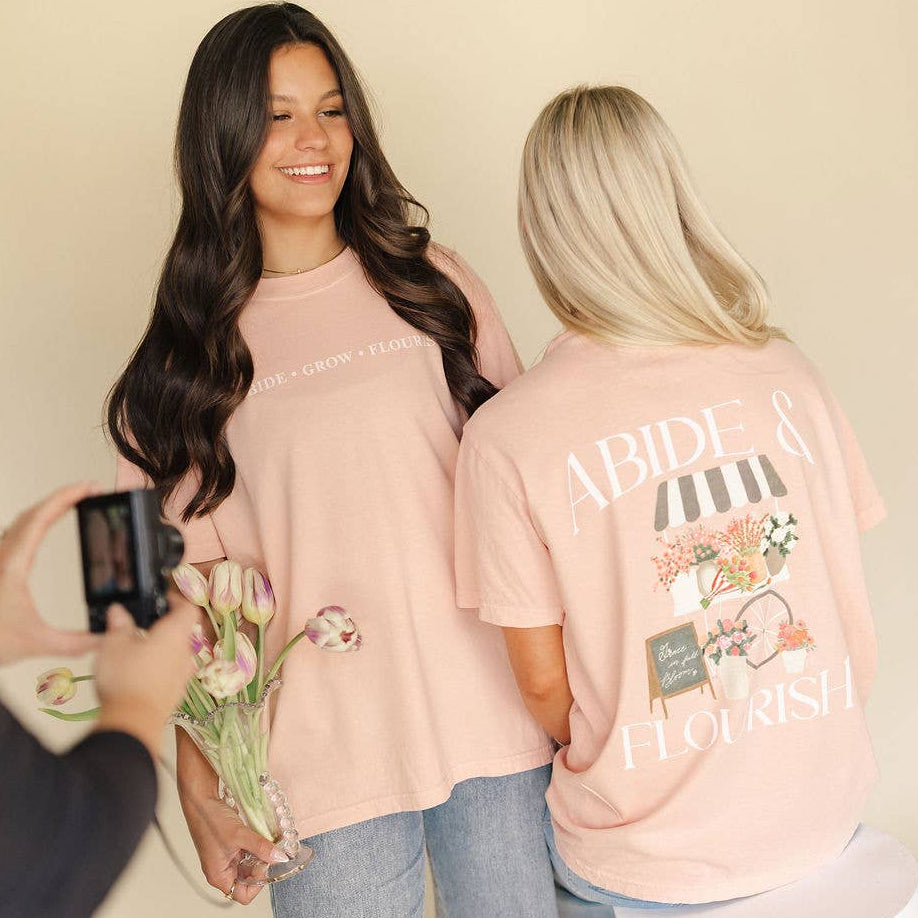 Abide and Flourish Floral Cart Graphic Tee