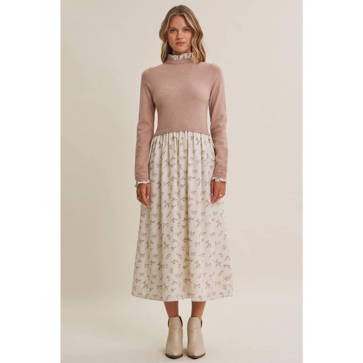 PRESSED PETALS SWEATER MIDI DRESS