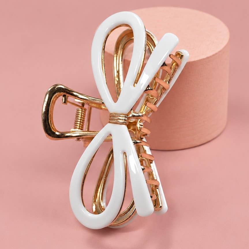 Open Ribbon Bow Metal Hair Claw Clip