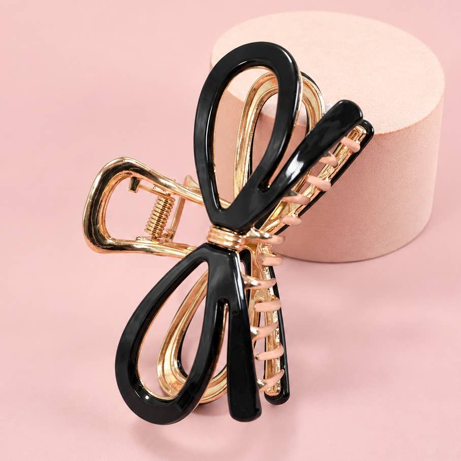 Open Ribbon Bow Metal Hair Claw Clip