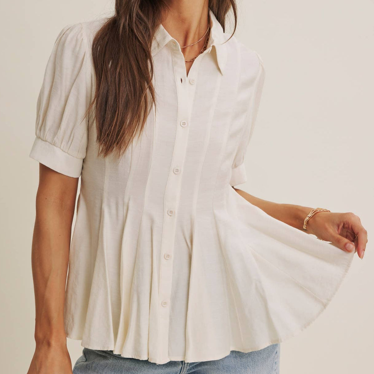 CITY BRUNCH BUTTON-DOWN BLOUSE TOP