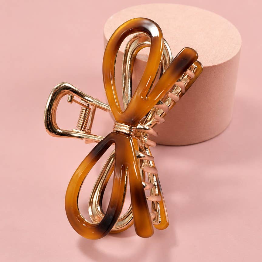 Open Ribbon Bow Metal Hair Claw Clip