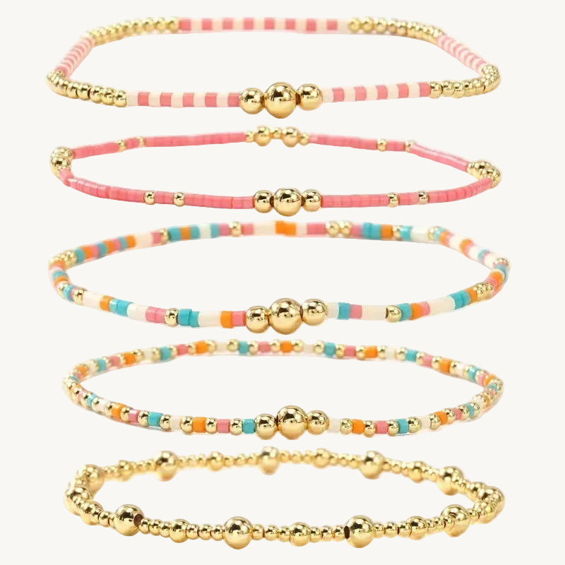 MULTI LAYER NATURAL STONE BALL CHAIN LINK BRACELET