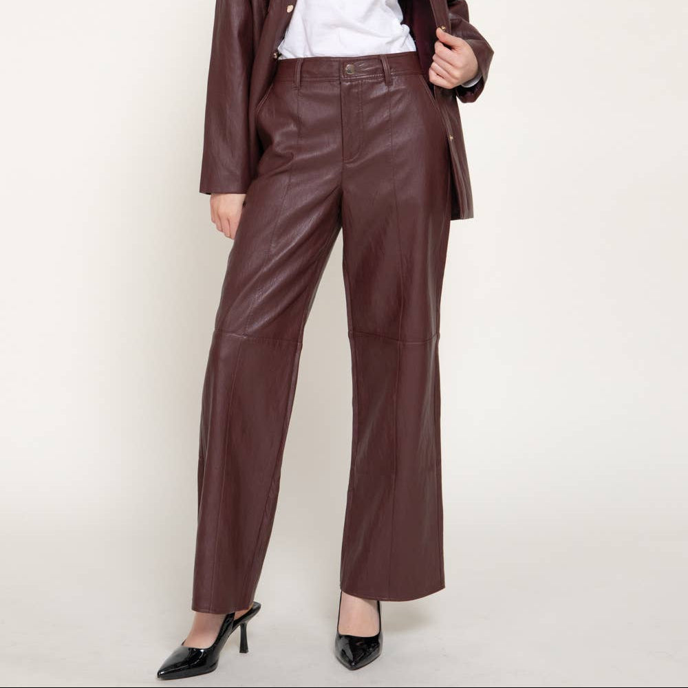 Straight Leg Leather Long Pants