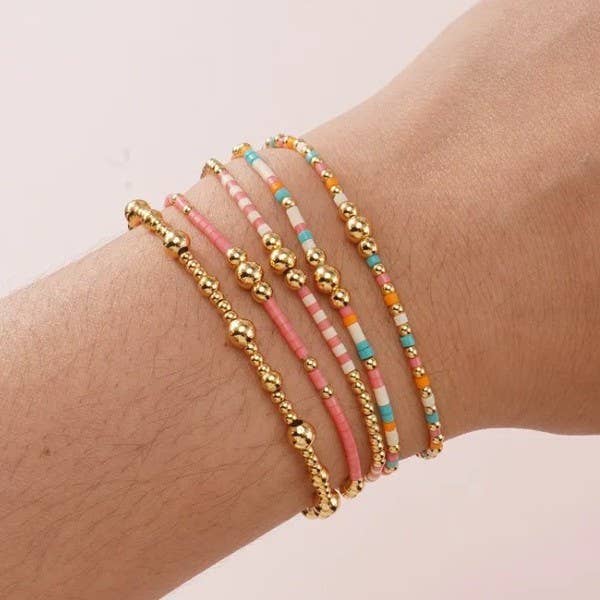 MULTI LAYER NATURAL STONE BALL CHAIN LINK BRACELET