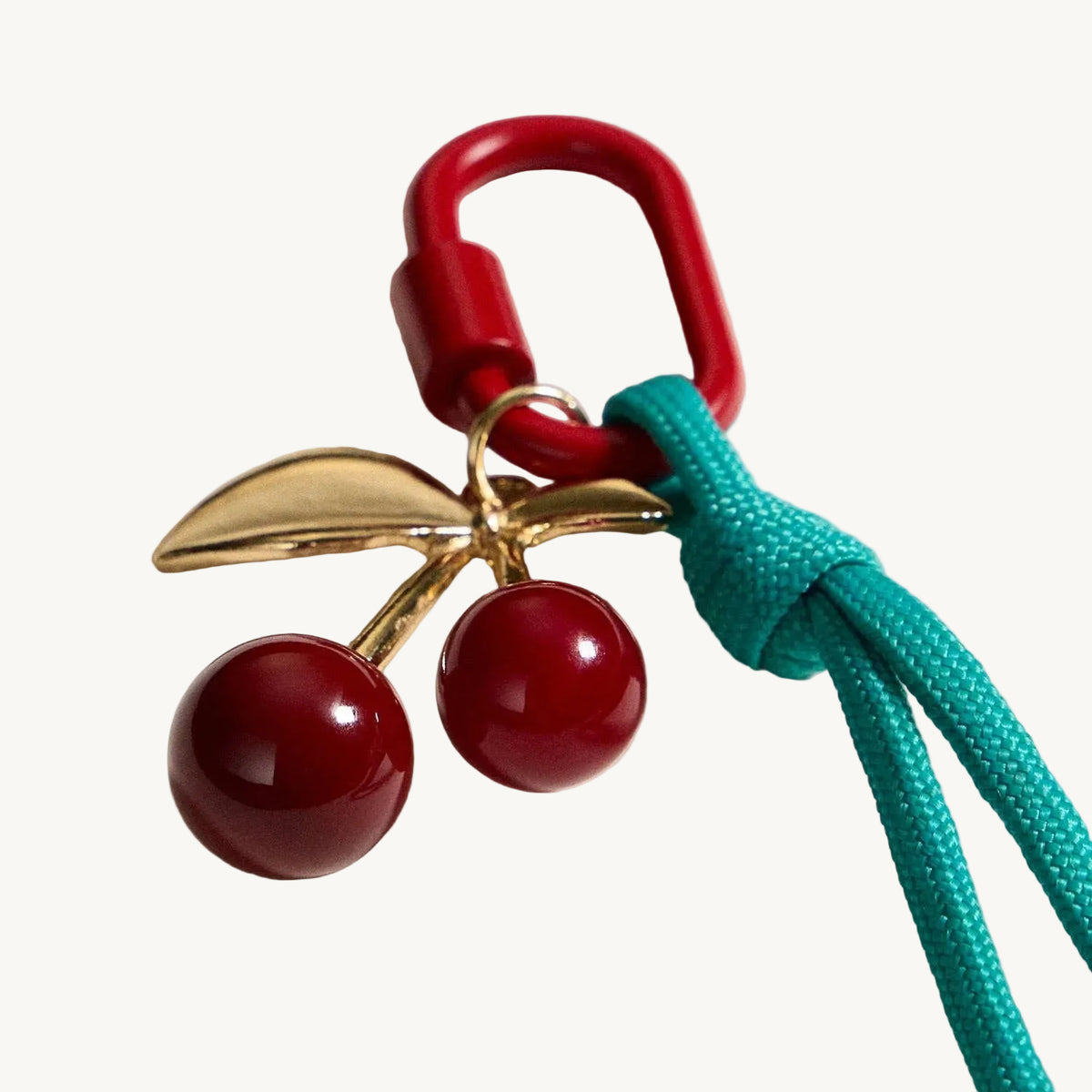 Gold-Tone Cherry Enamel Keychain | Braided Rope Detail