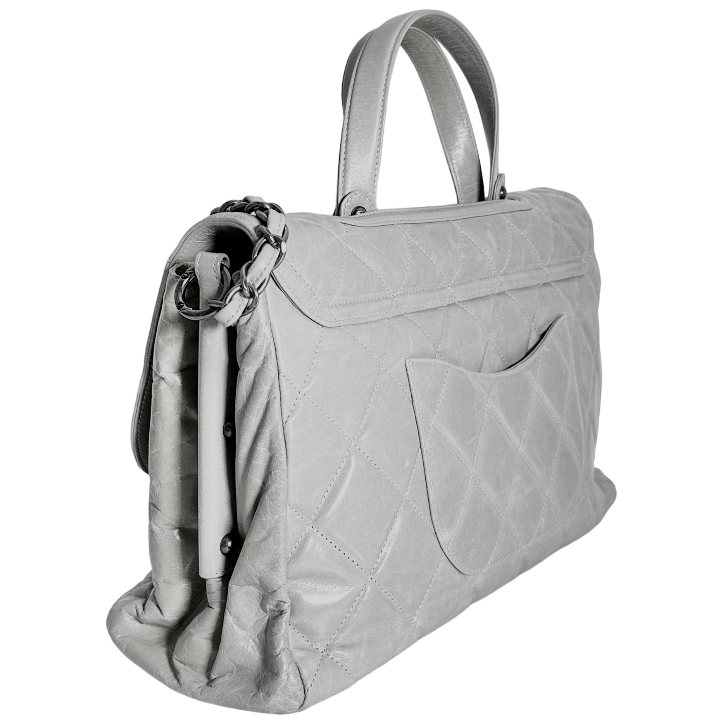 Grey Convertible Boy Aged Calfskin Tote