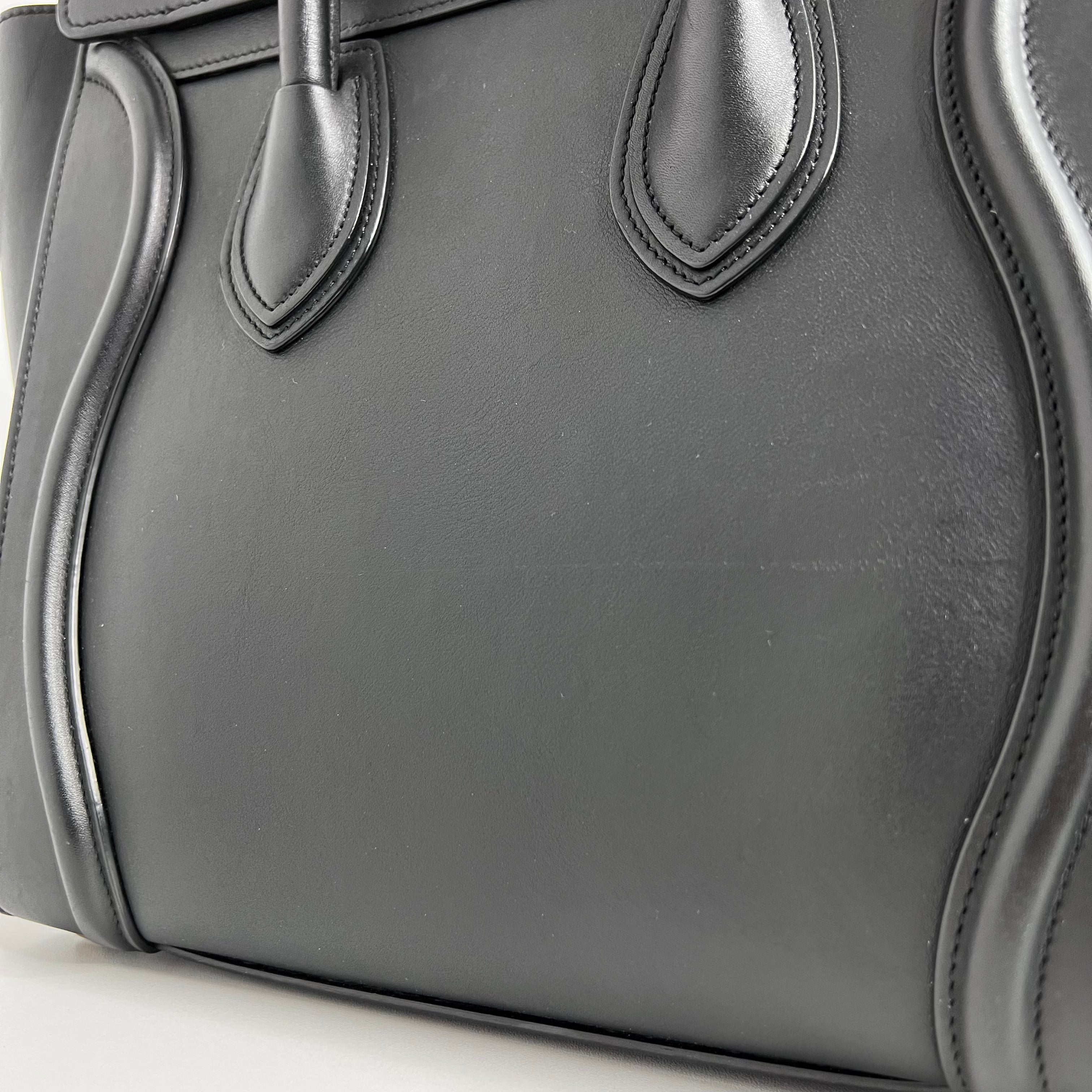 Black Micro Luggage Tote in Smooth Calfskin