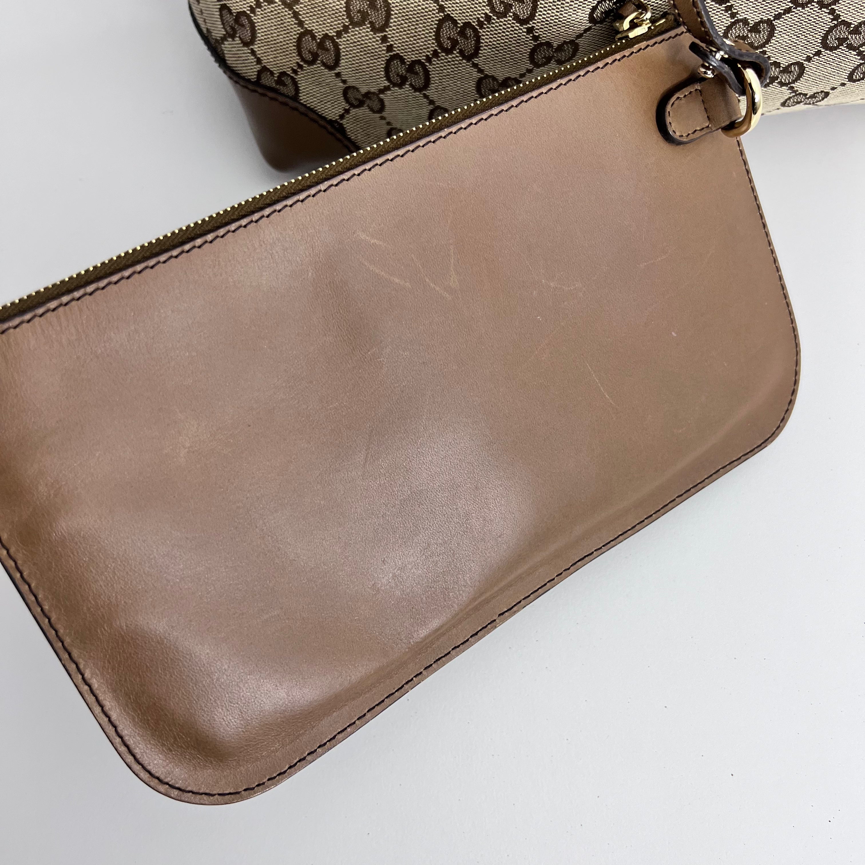 GG Brown Leather Tote w/ Pouch