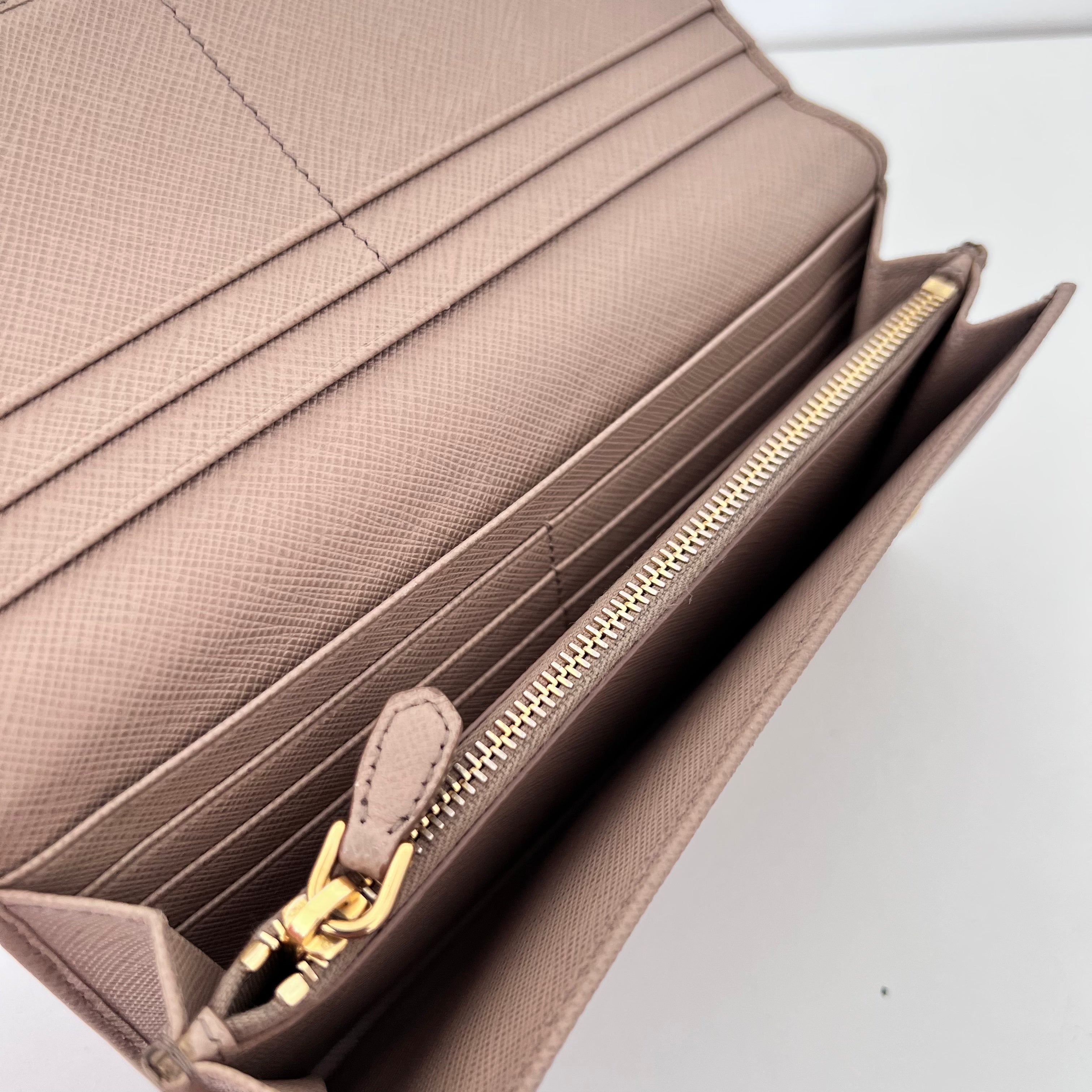 Beige Saffiano Wallet with Chain