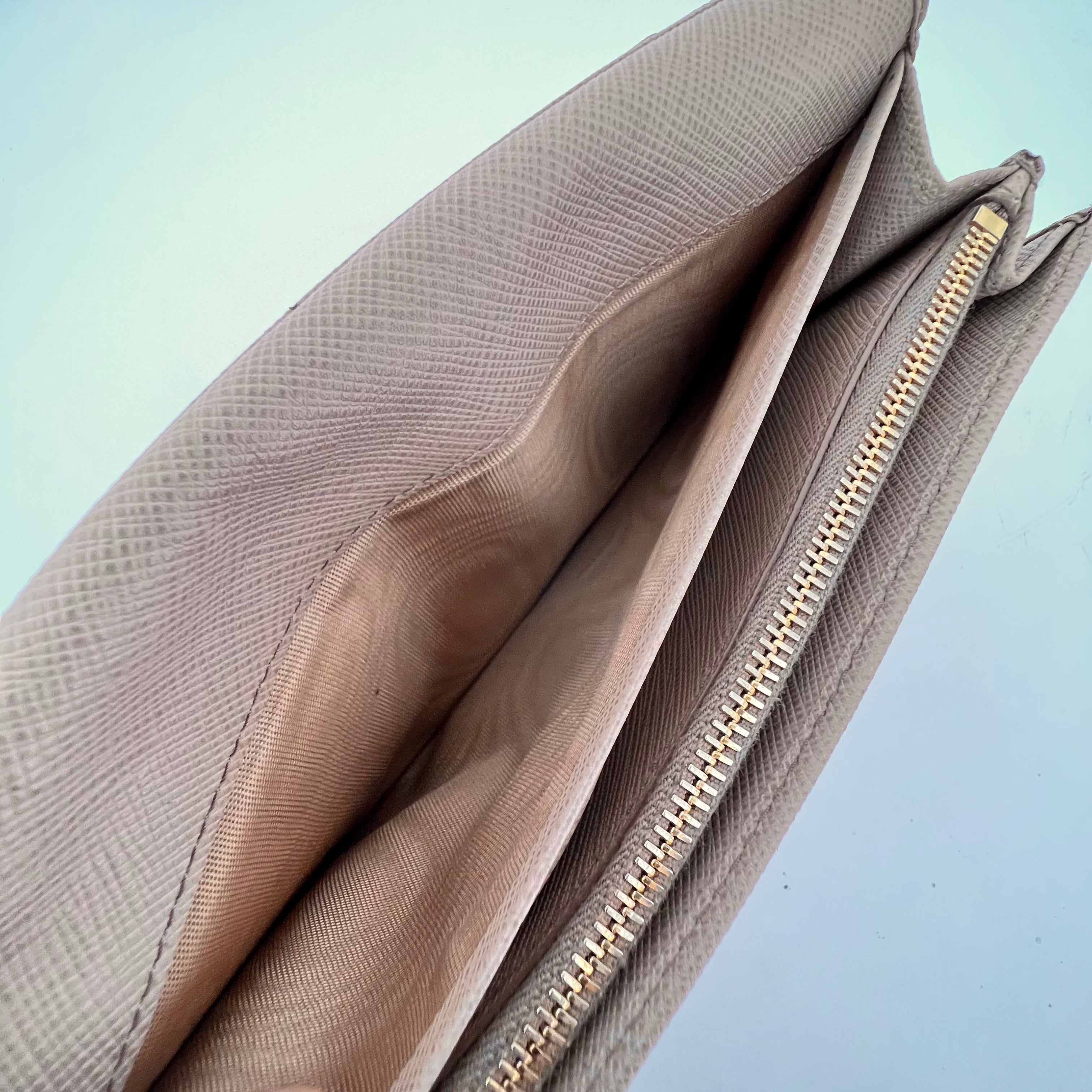 Beige Saffiano Wallet with Chain