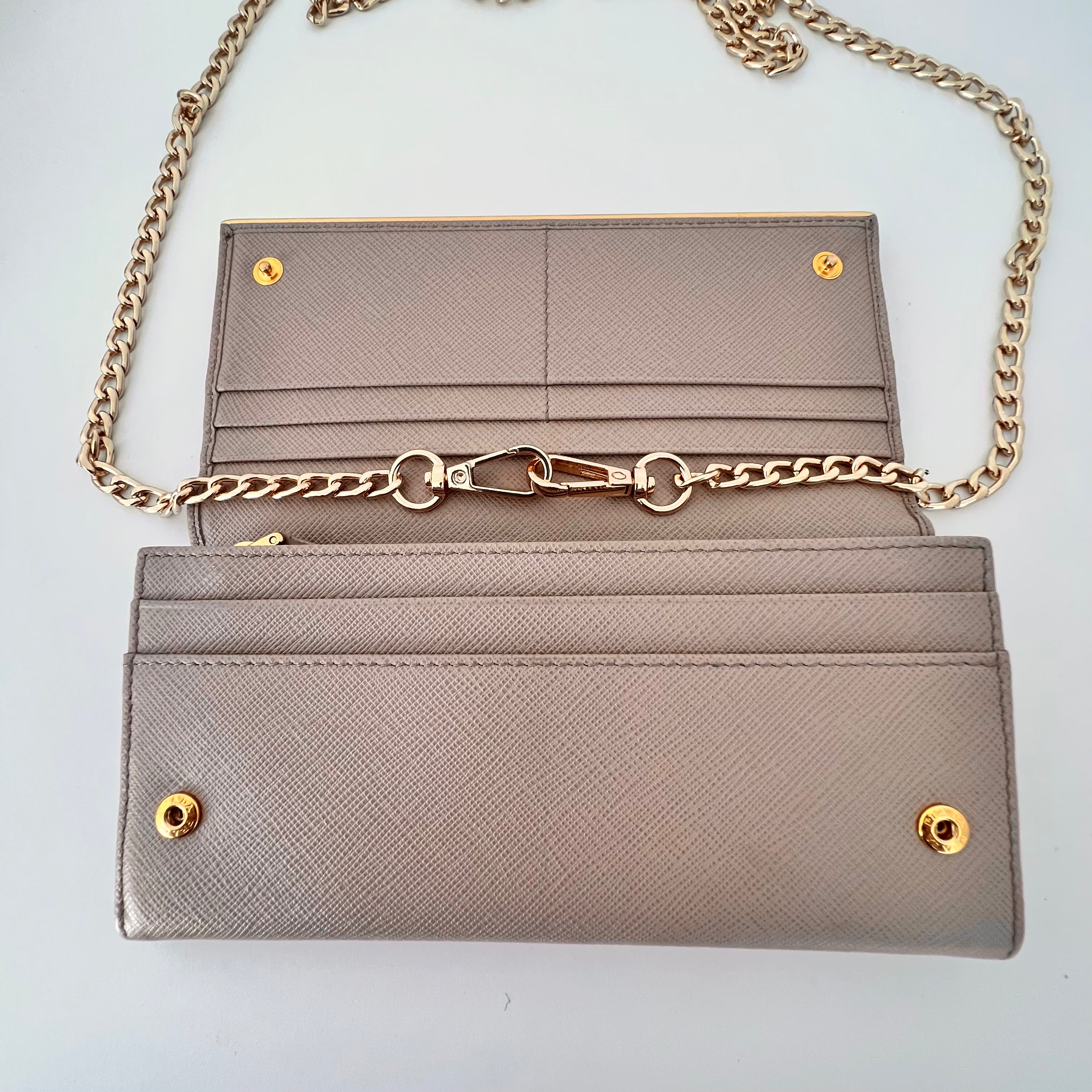 Beige Saffiano Wallet with Chain