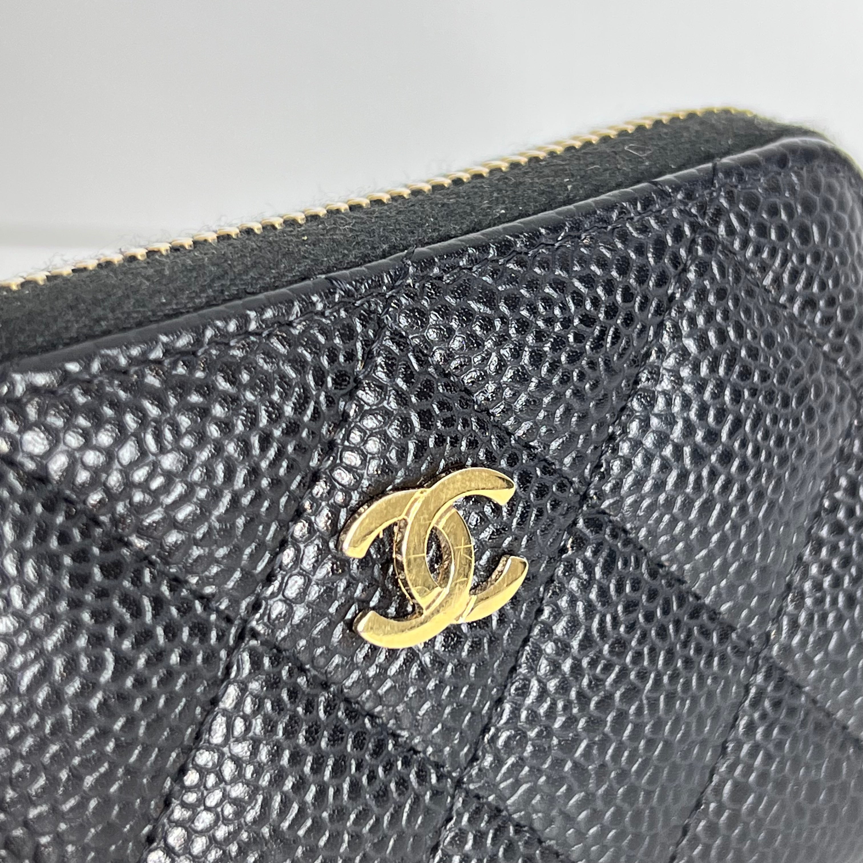 Caviar Leather Card & Coin Zipper Wallet
