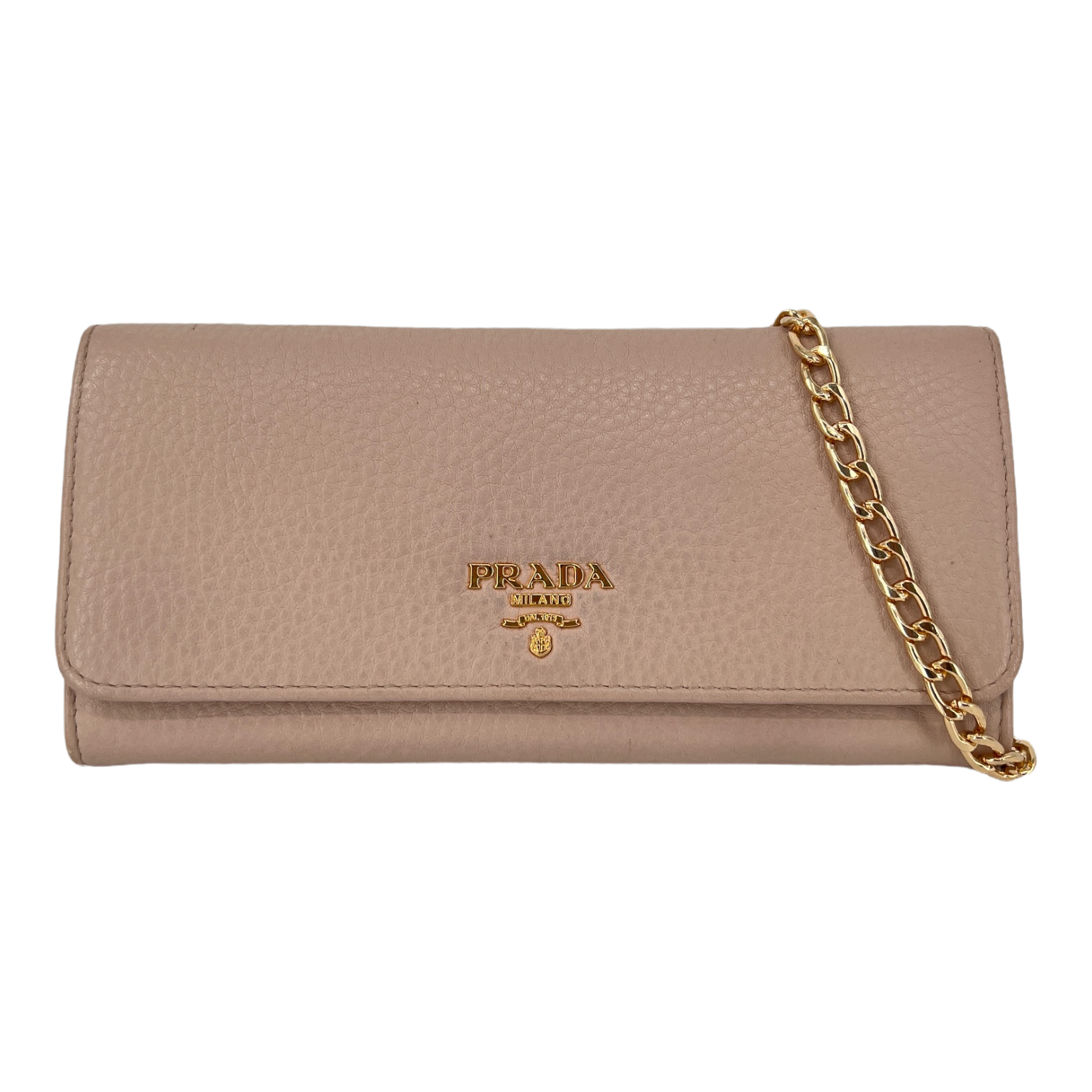 Soft Pink Daino Leather Wallet with Gold Chain