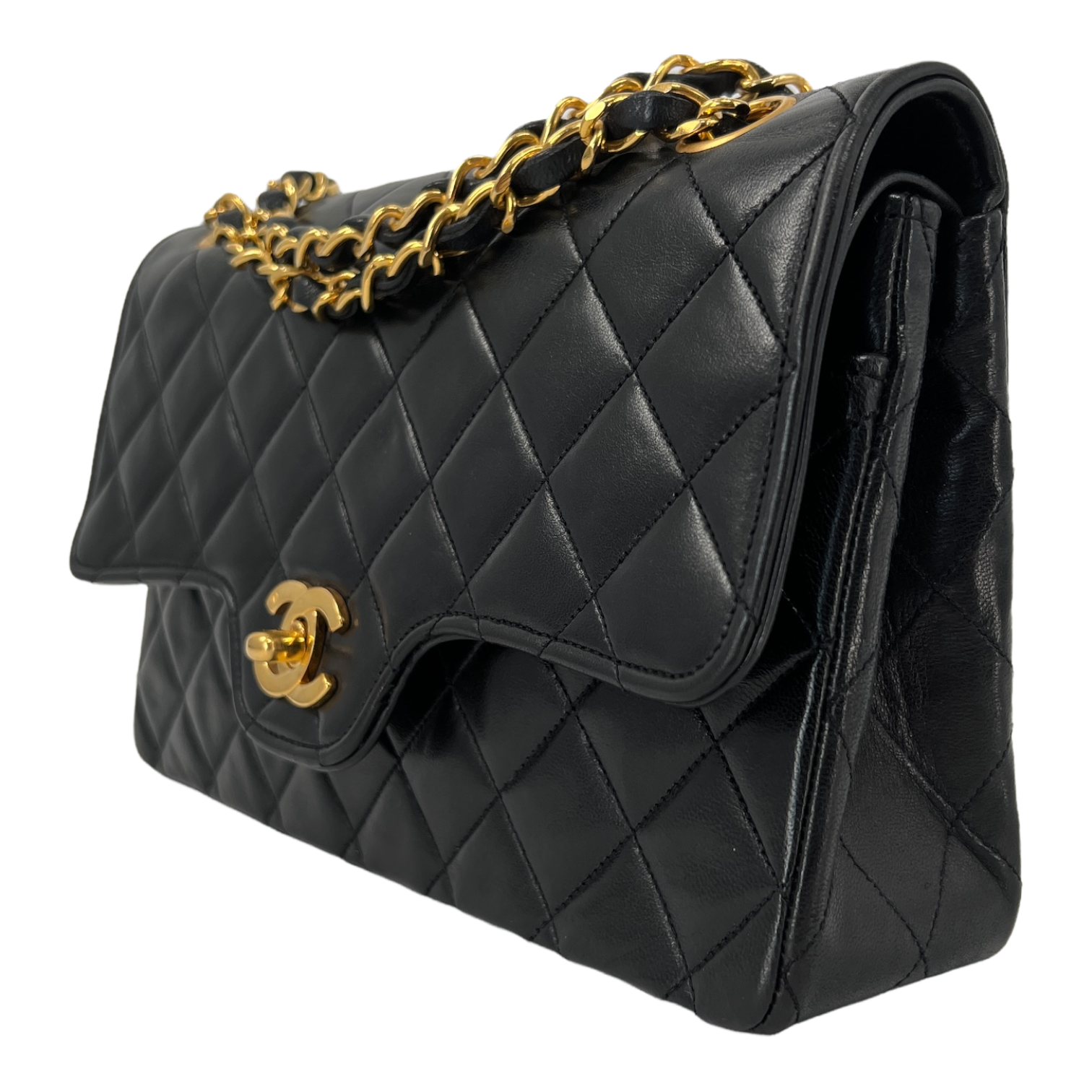 Black Small Quilted Lambskin Double Flap Bag