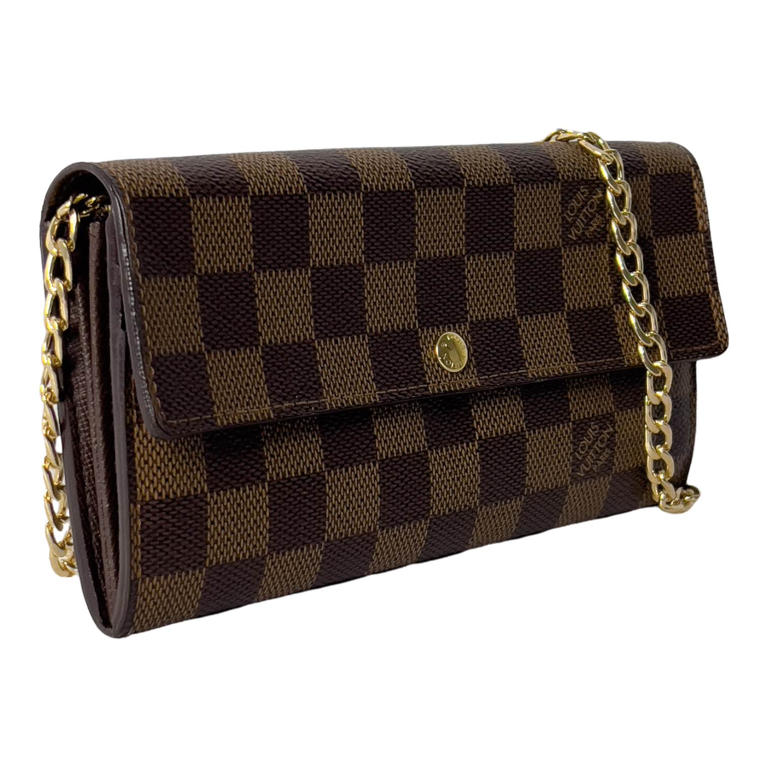 Damier Ebene Wallet with Gold Chain
