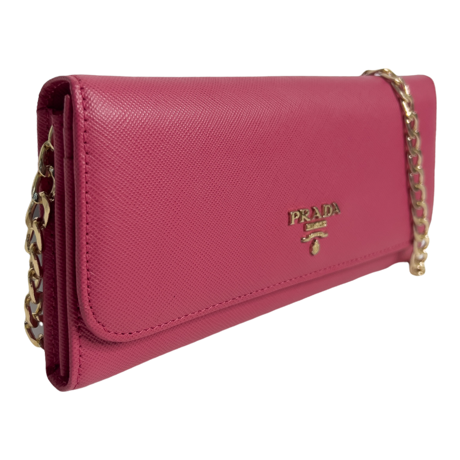 Pink Saffiano Wallet with Chain