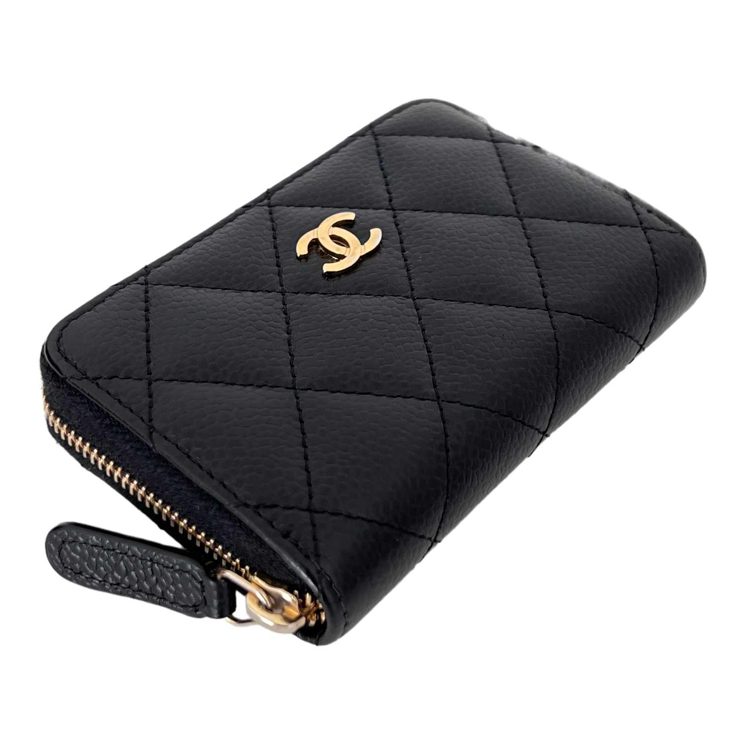 Caviar Leather Card & Coin Zipper Wallet