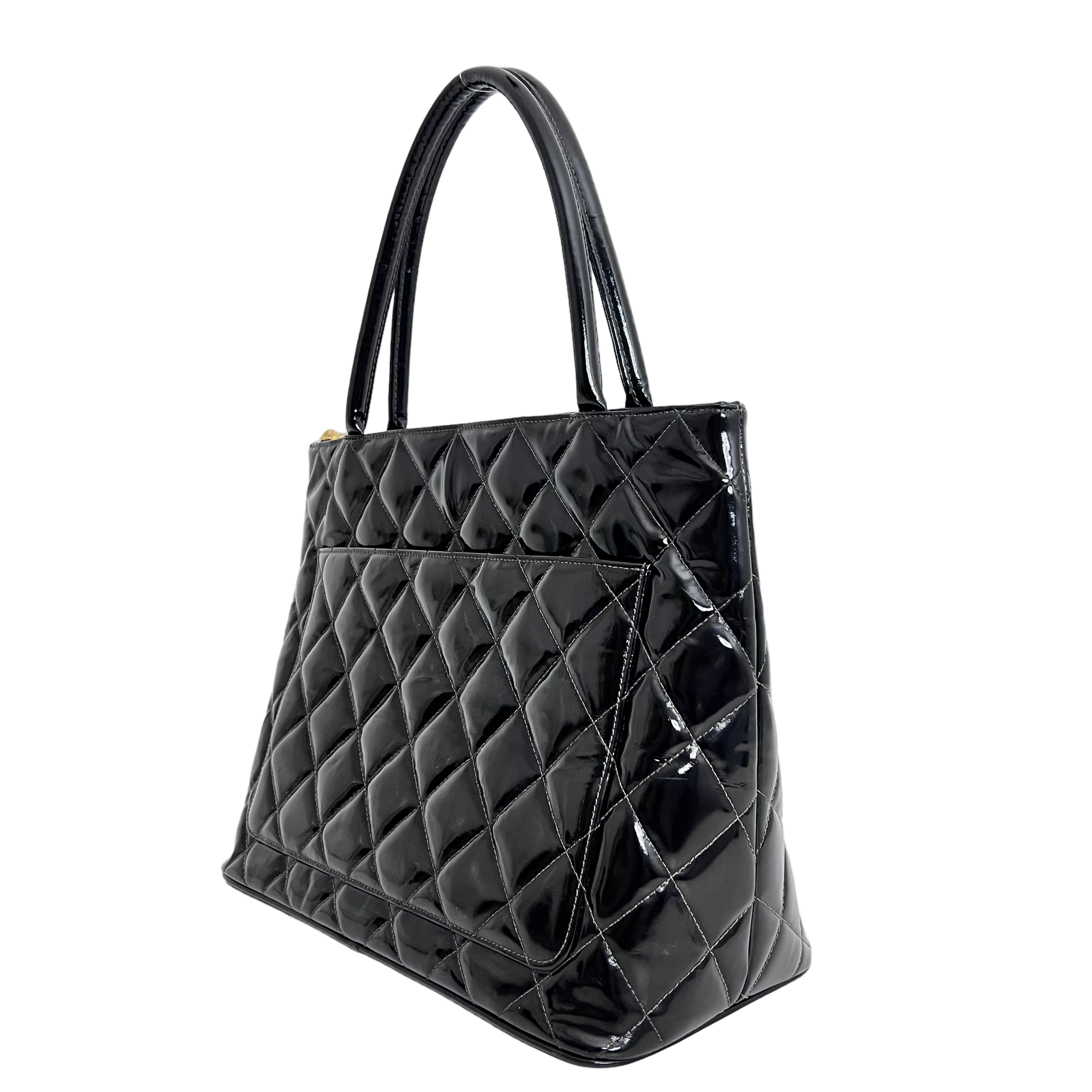 Black Patent Medallion Tote