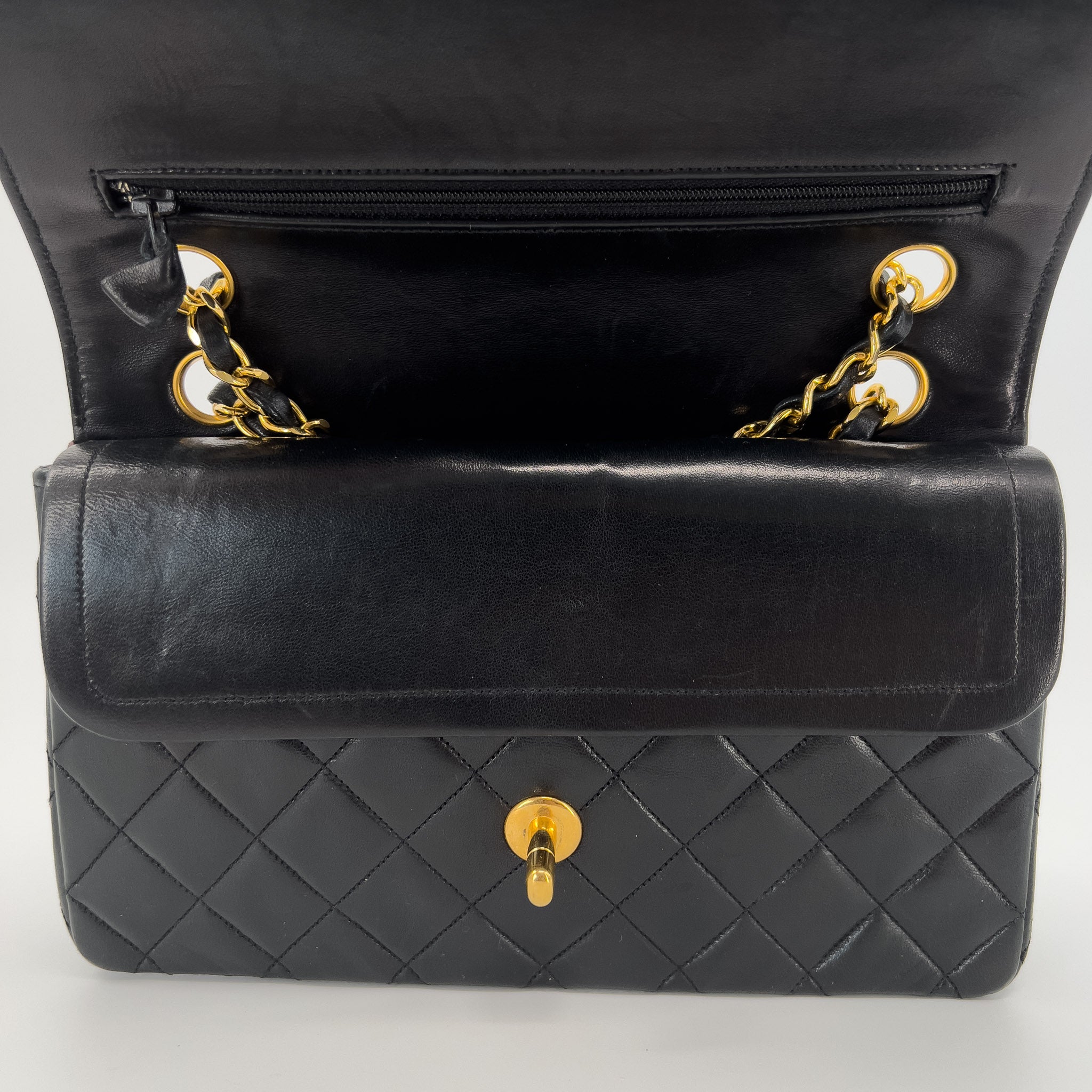 Black Small Quilted Lambskin Double Flap Bag