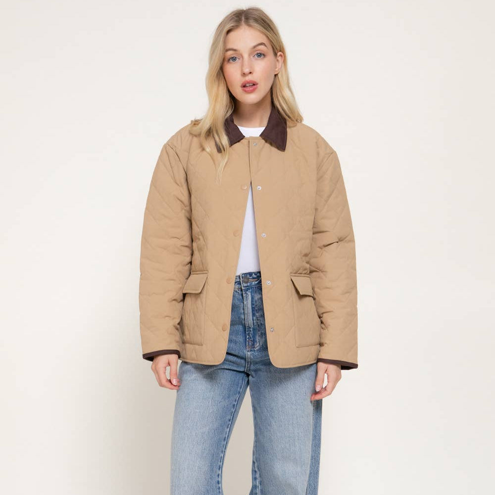 Lapel Collar Quilted Jacket